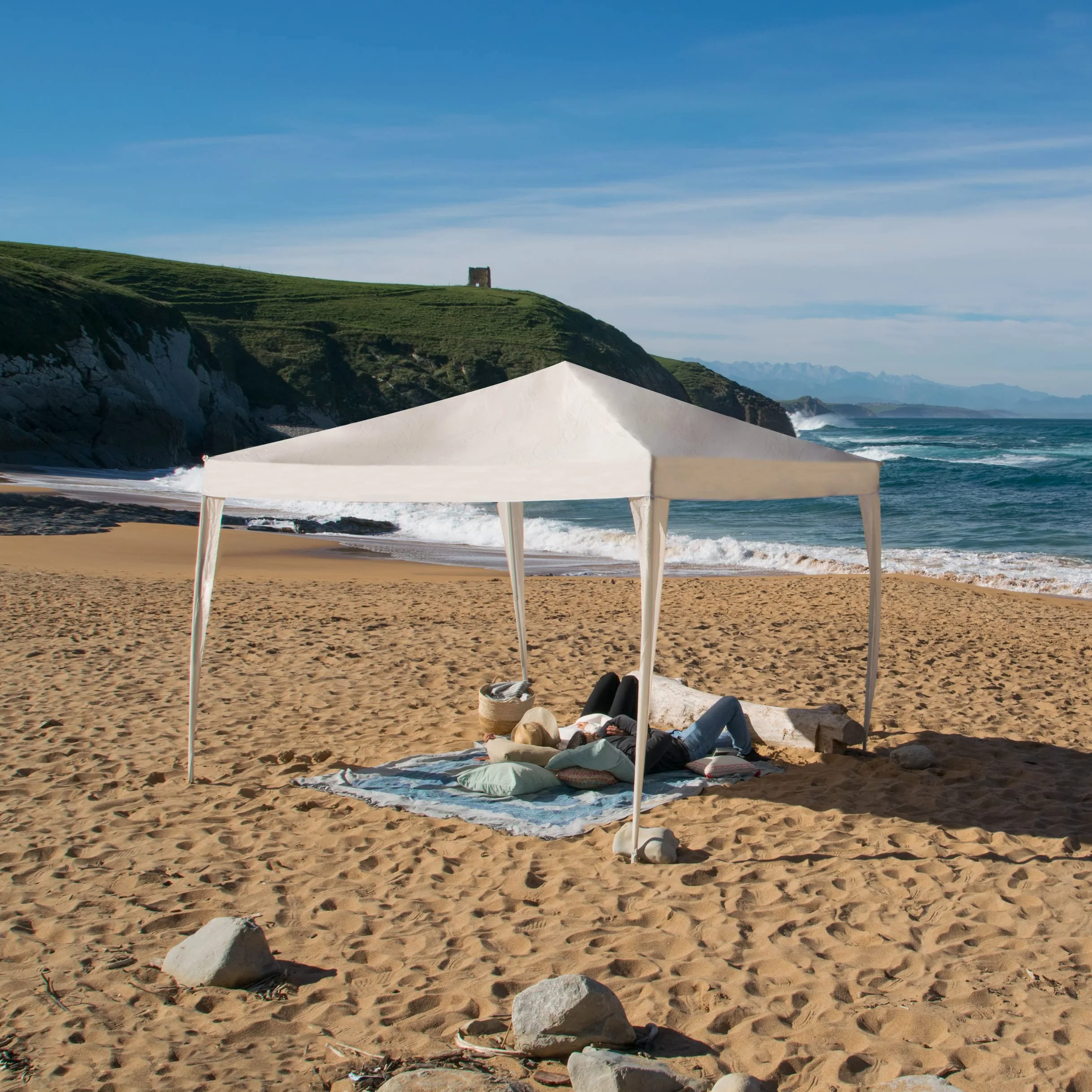 SMARTSUN Carpa Pliante 3x3m Javea Blanche Imperméable - Jardin Plage Camp Terrasse - Sac de Transport, Sardines et Sangles