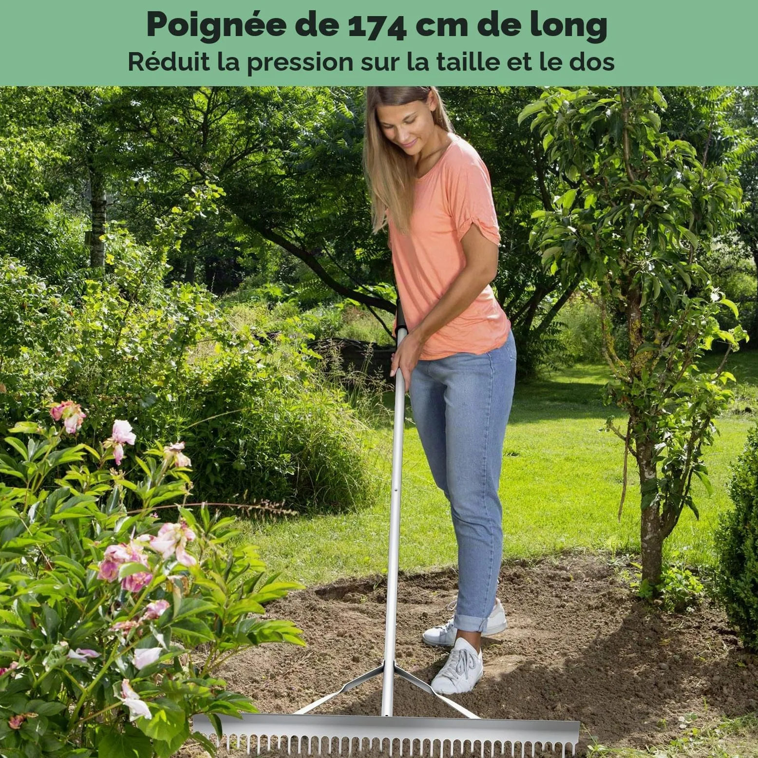 FANTASK Râteau de Jardin avec tête de râteau de 91 cm de Large et Long Manche, en Aluminium avec 36 Dents, râteau à Feuilles, râteau à Gazon pour ameublir Le Sol, Entretien du Paysage