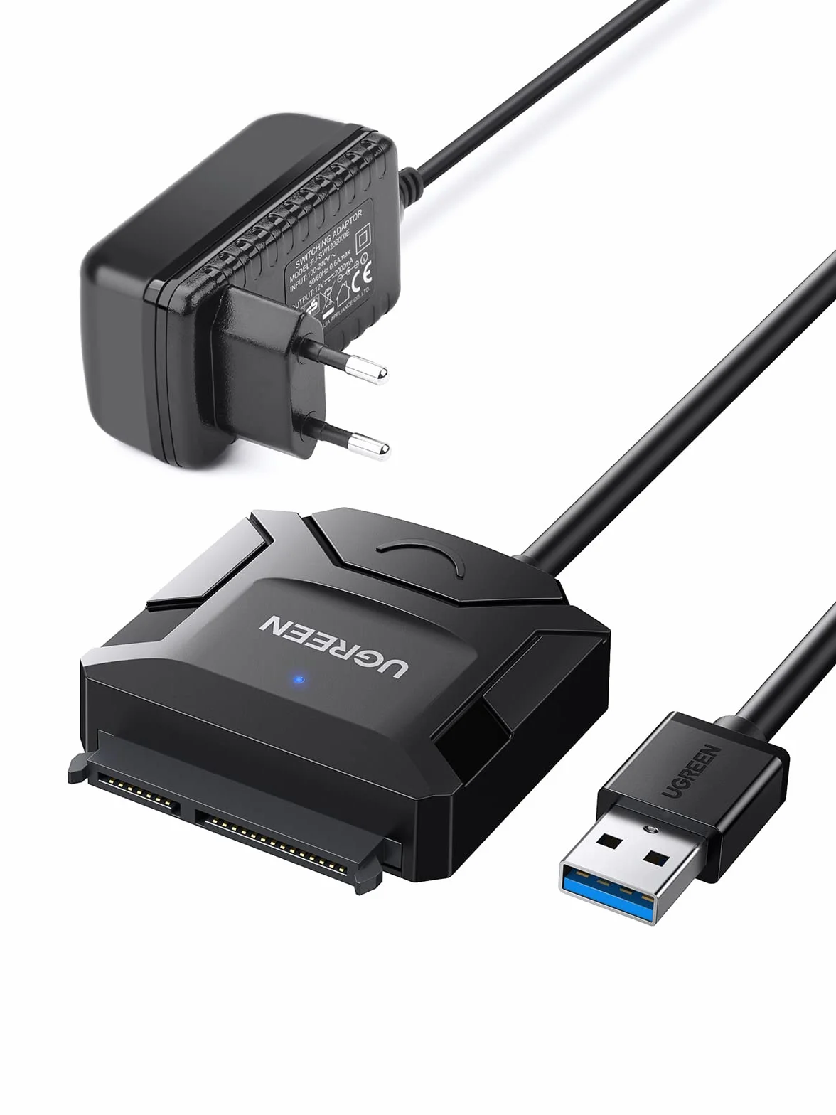 UGREEN Adaptateur USB 3.0 vers SATA Câble pour Disque Dur 2,5 3,5 Pouces HDD SSD avec Alimentation 12V 2A