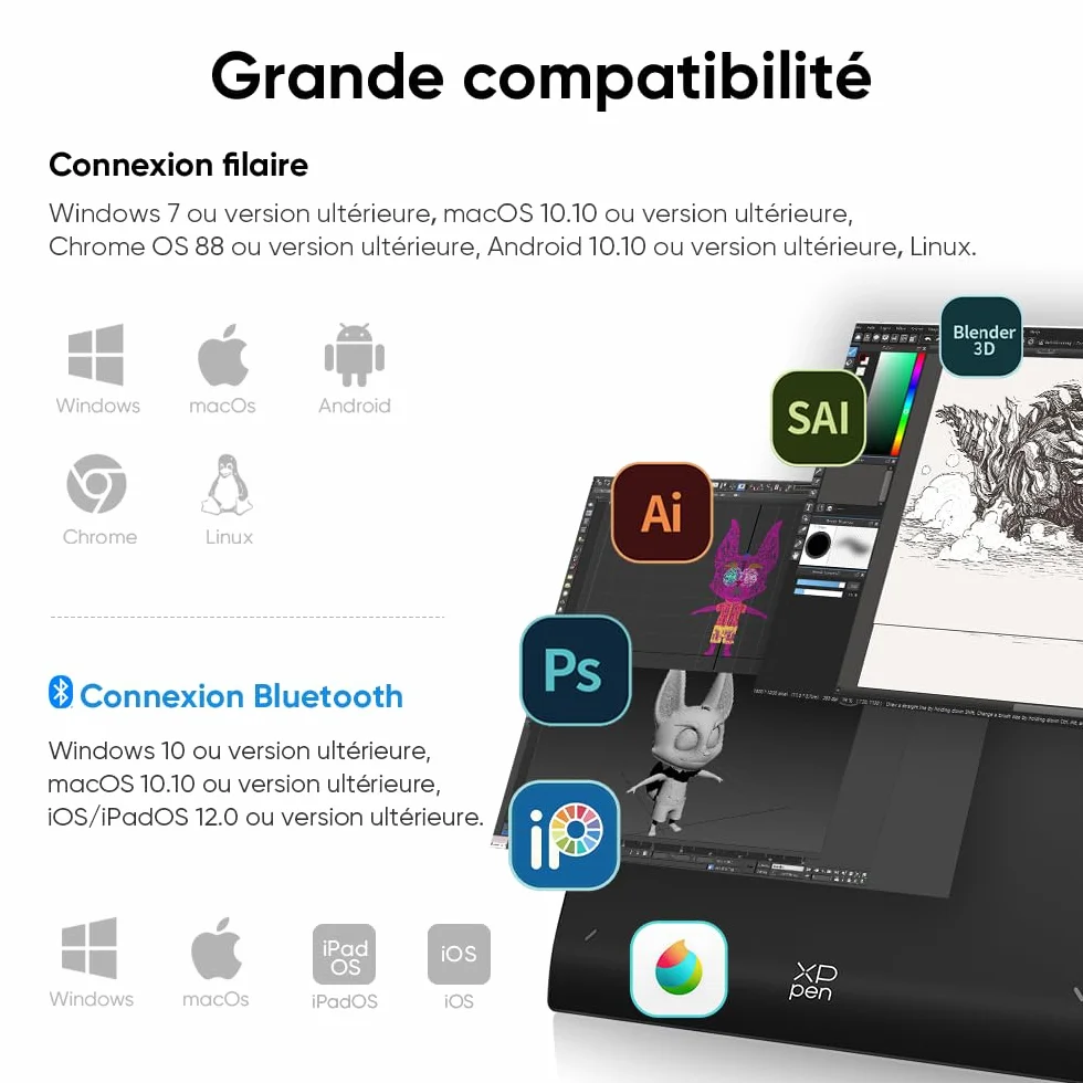 XPPen Deco Pro MW (Gen 2) Tablette Graphique Bluetooth 5.0 16K Niveaux de Pression Sans Écran