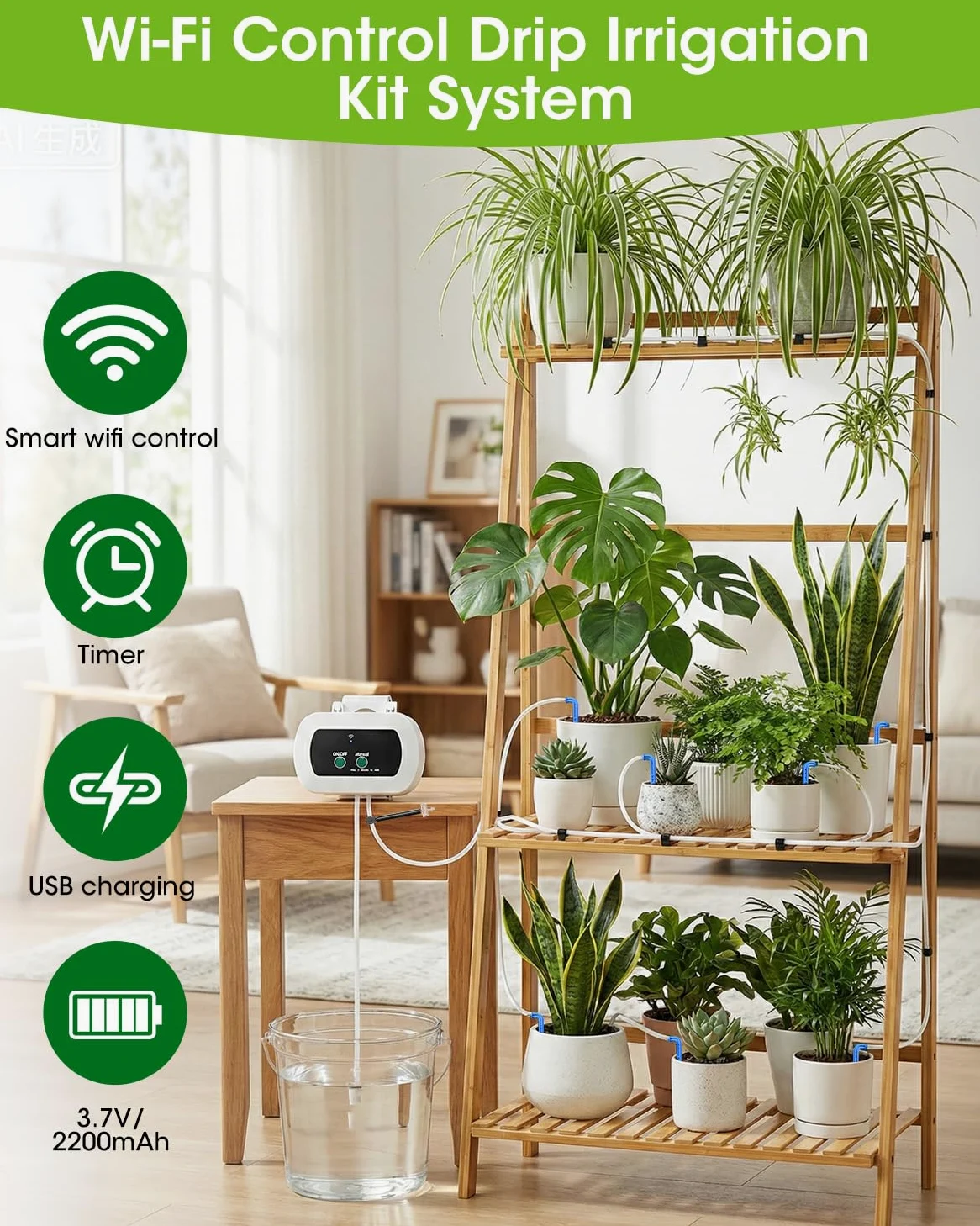 Système d'irrigation automatique WiFi, système d'irrigation contrôlé par application, système d'arrosage intelligent de balcon pour l'intérieur et l'extérieur, système d'irrigation de jardin | Système d'arrosage Wi-Fi pour 10 plantes en pot pour balcon, i