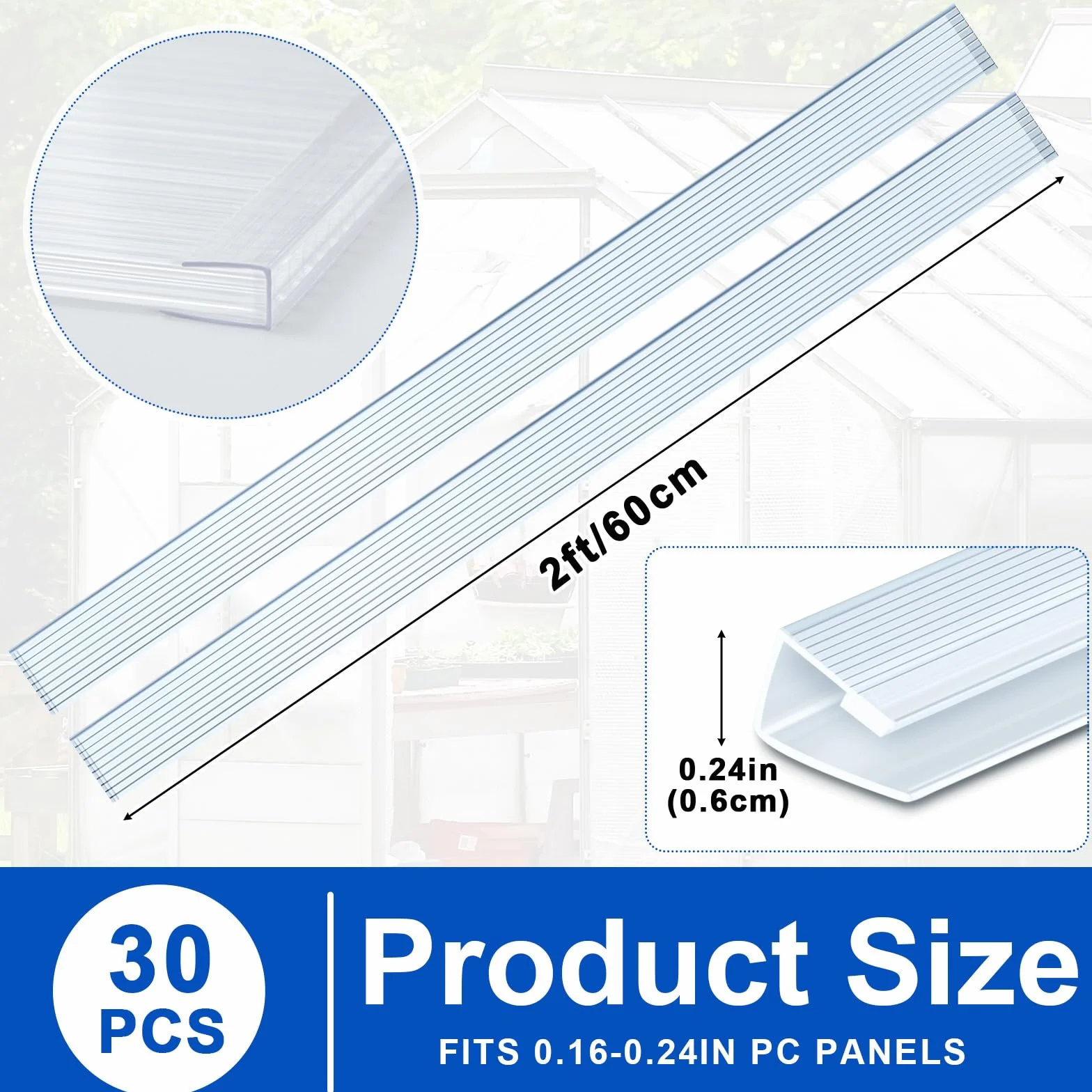 Lot de 30 Panneaux de Serre en Polycarbonate profilé en U pour Panneaux à Double paroi 6 mm ou 4 mm