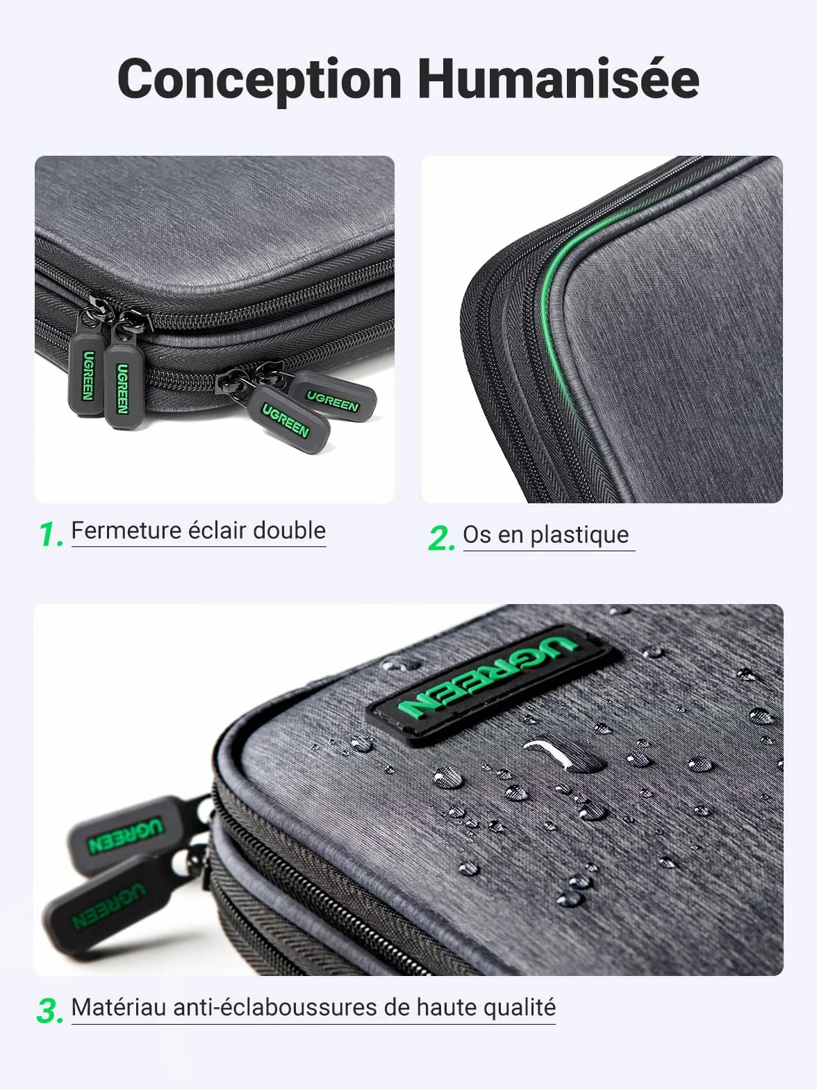 UGREEN Sac Rangement Câble Électronique de Voyage Multifonctionnel 2 Couches