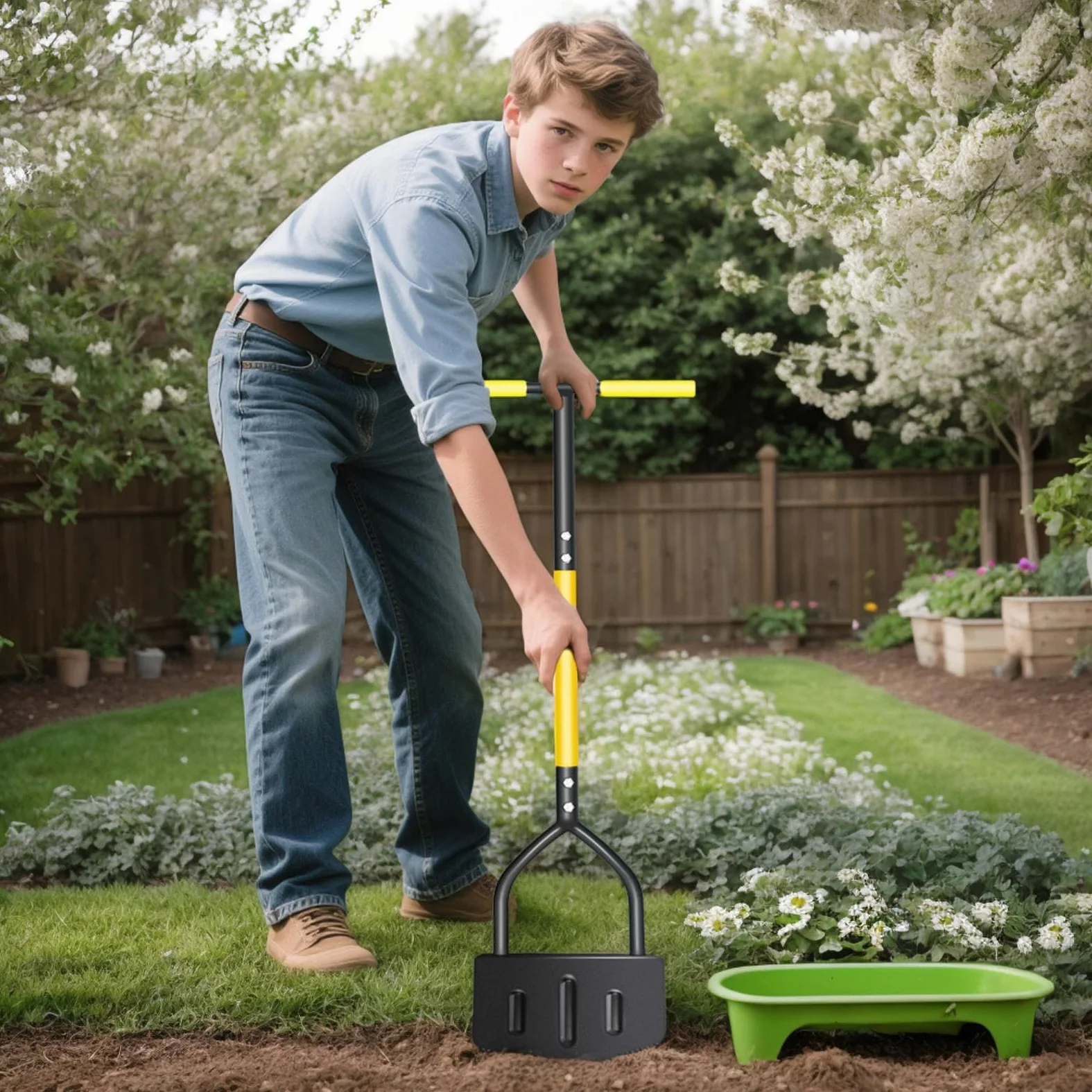 Délimitateur de Pelouse Outil Manuel de Bordure Crénelée pour Gazon | Manche Ergonomique Bêche Acier, Racloir pour Nettoyage Pelouse Massifs Escaliers Aménagement Extérieur