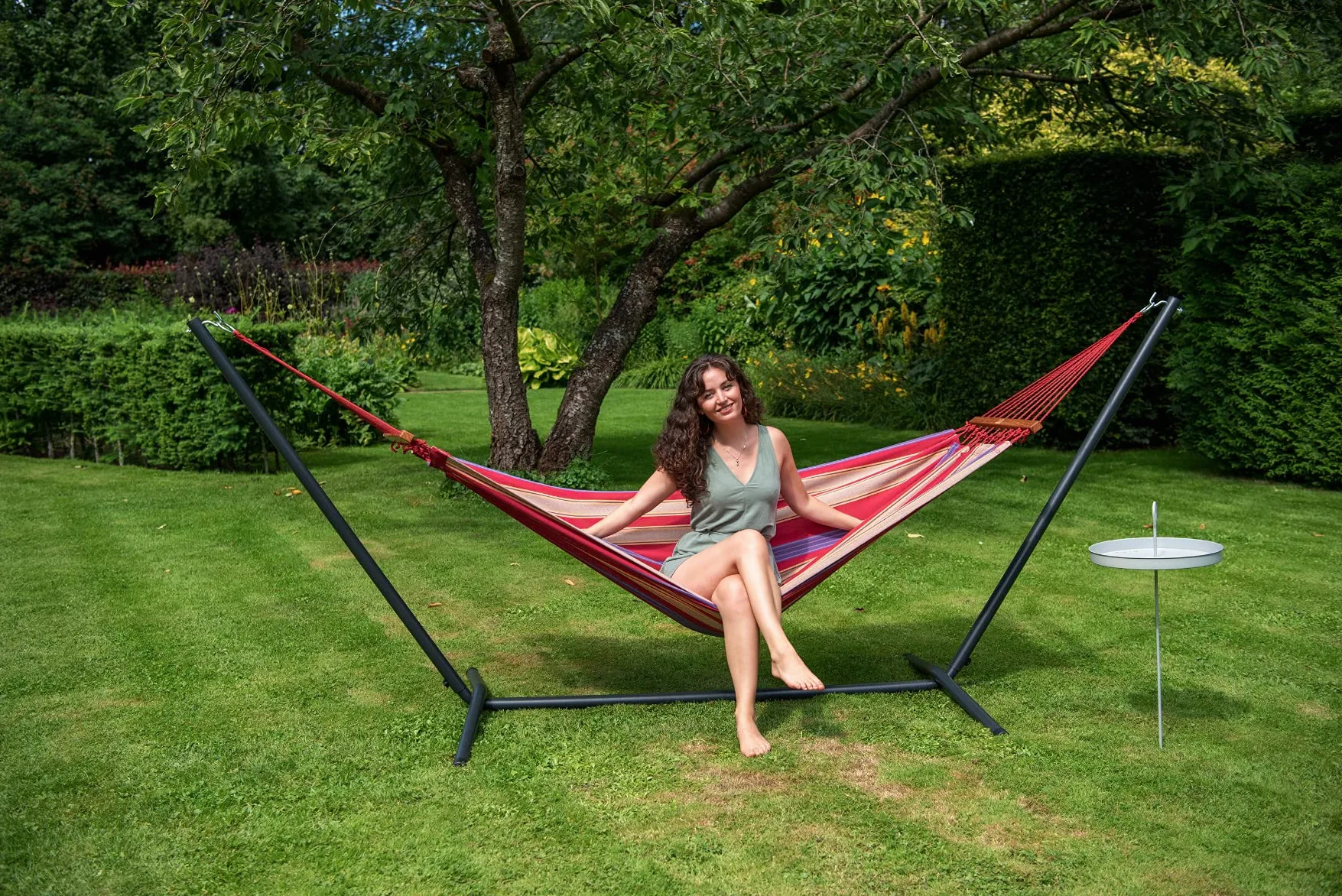 Tropilex Hamac de Jardin Exterieur Simple | Hamac Hippie 120 kg Colombien | Randonnée Pliable | Fabriqué à la Main | 1 Personne | Model Haïti Toile Rouge Beige 320 cm