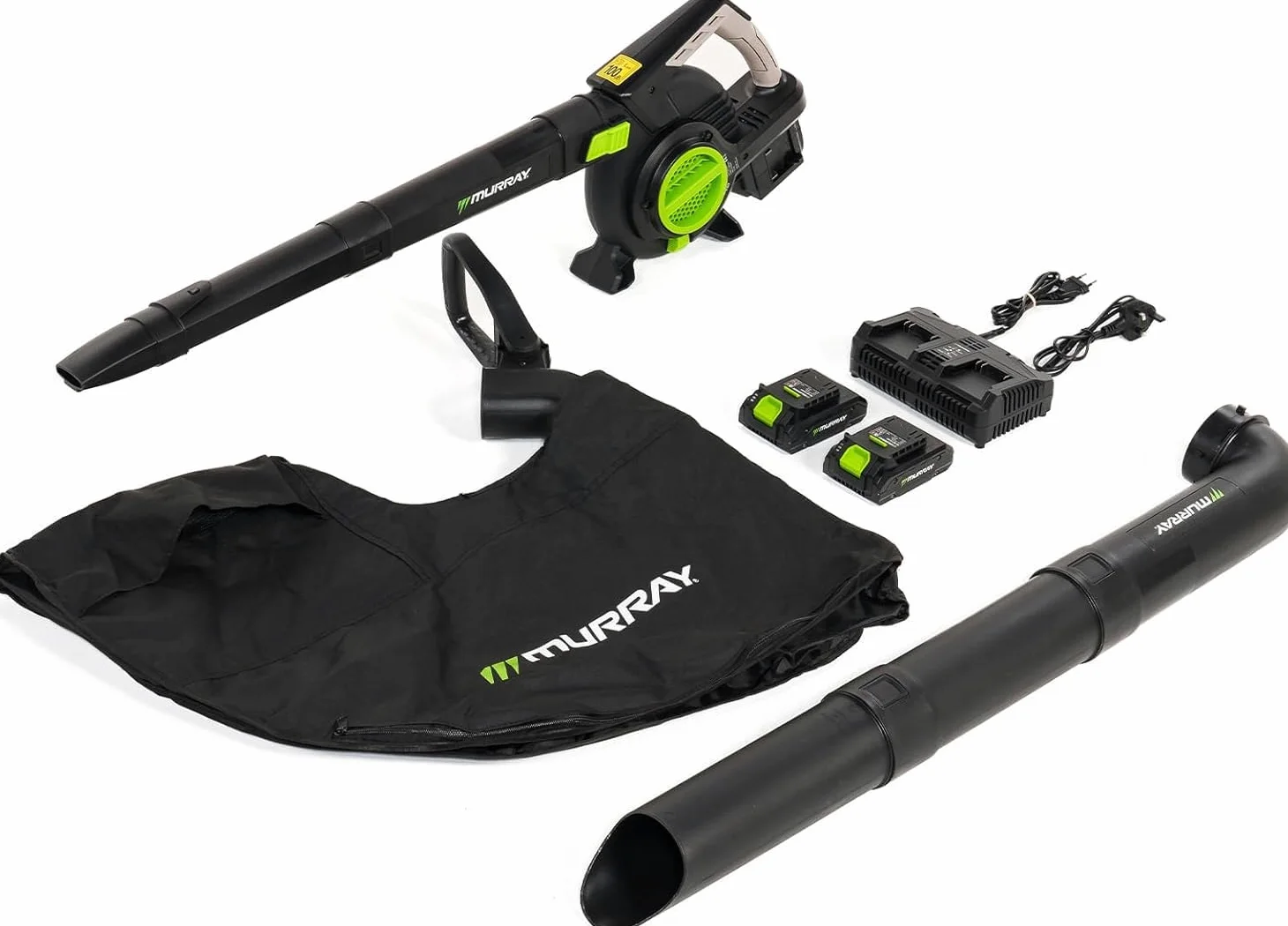 Murray Souffleur et Aspirateur de Feuilles à Batterie 20V 3-en-1 MU-BAT-VB270-KIT – Moteur sans Balais, Contrôle Intelligent, 4 Vitesses + Turbo, Sac à Poussière 45L, Montage Rapide