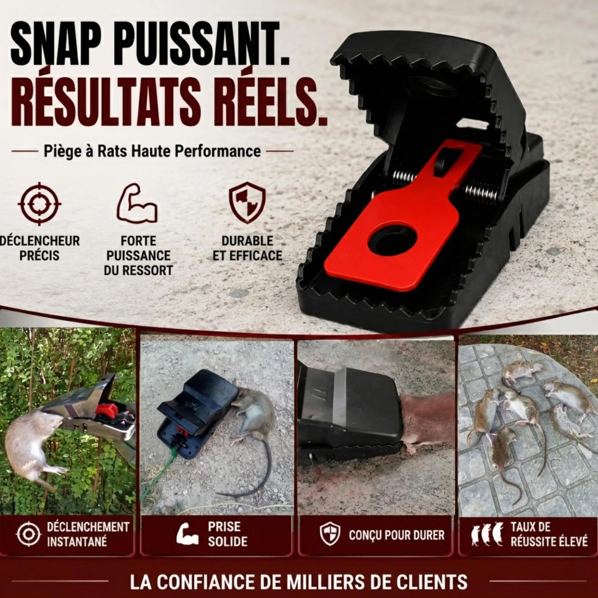 GIVERNY Piège à Rats XXL Lot de 6 Tapette Ultra-Puissante Réutilisable Anti Rongeurs Non Toxique Intérieur Extérieur