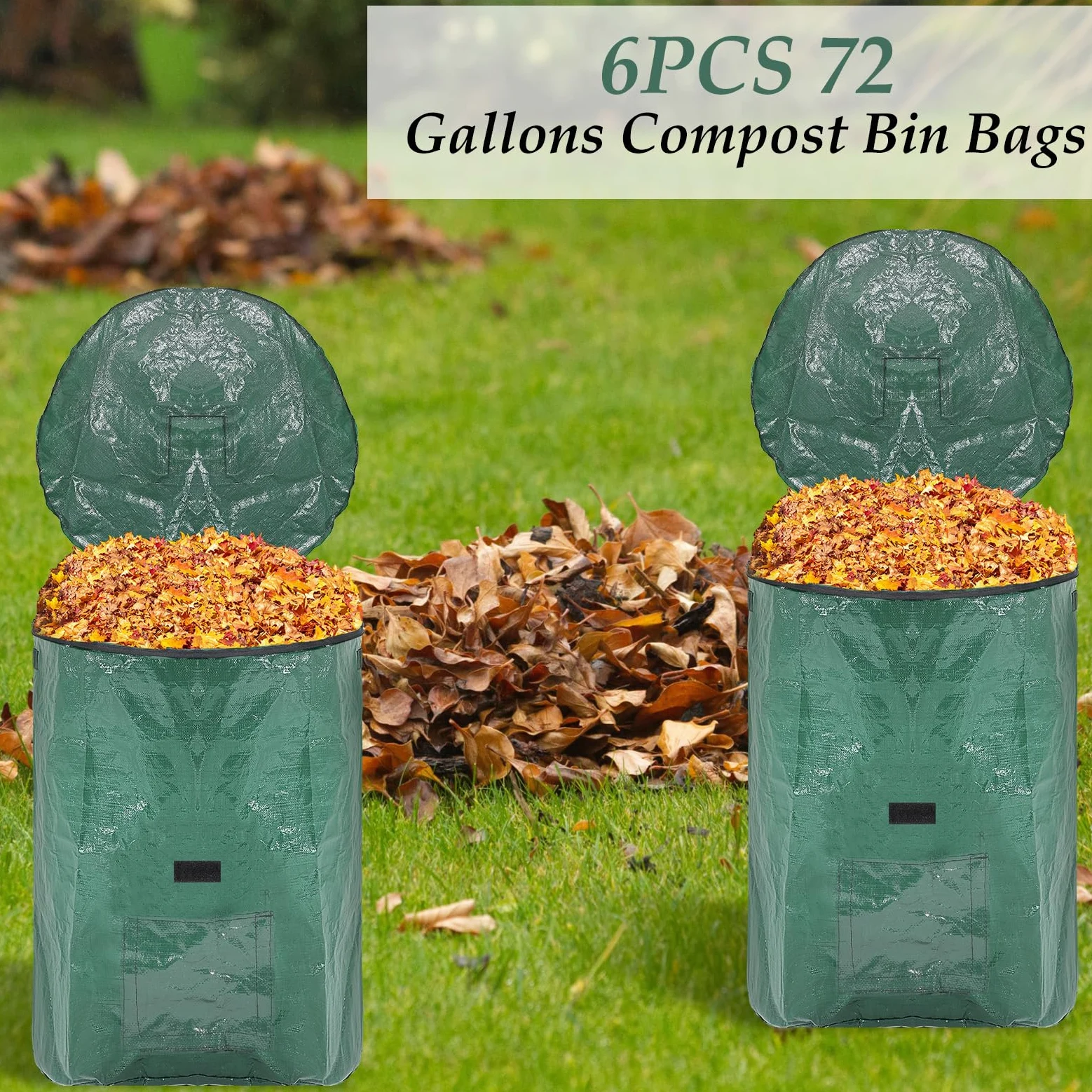 Berlune Lot de 6 sacs à déchets de jardin réutilisables avec couvercle et poignées - Très grands sacs de pelouse pour ramasser les feuilles - Conteneur de déchets de jardin très résistants pour débris