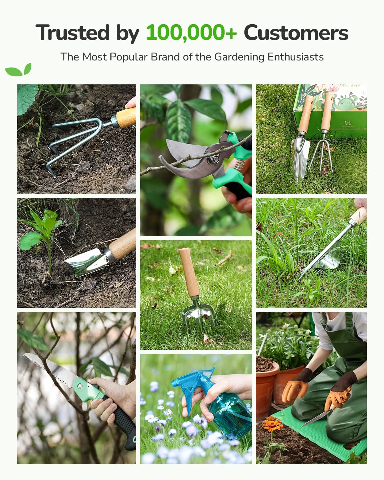 Grenebo Ensemble d'outils de jardin tout-en-un, 11 pièces d'outils de jardinage robustes avec sac à bandoulière ergonomique en toile, kit d'outils de jardin de qualité supérieure, cadeau de jardinage