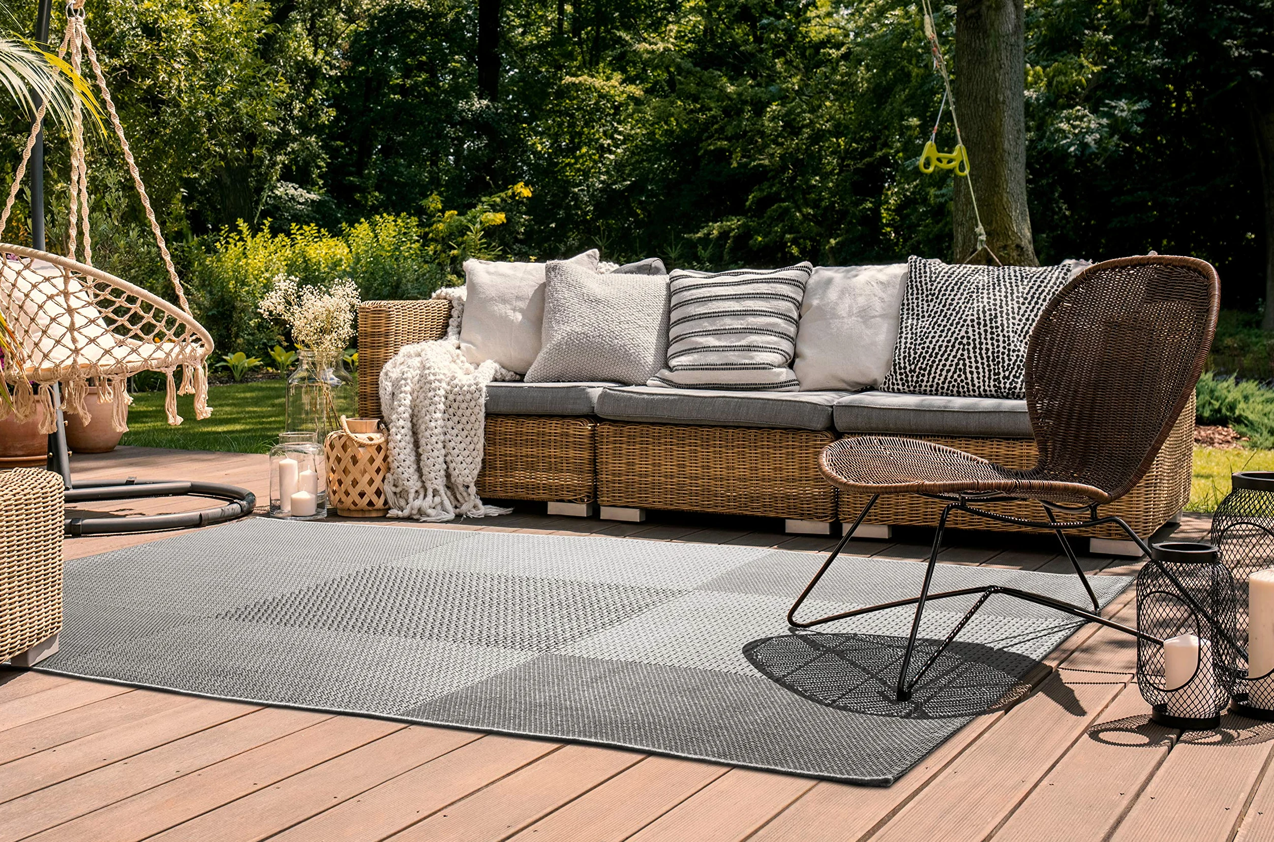 andiamo Arizona Tapis d'intérieur et d'extérieur pour extérieur, Tapis tissé pour la terrasse et Le Balcon, 200 x 290 cm, Gris Anthracite
