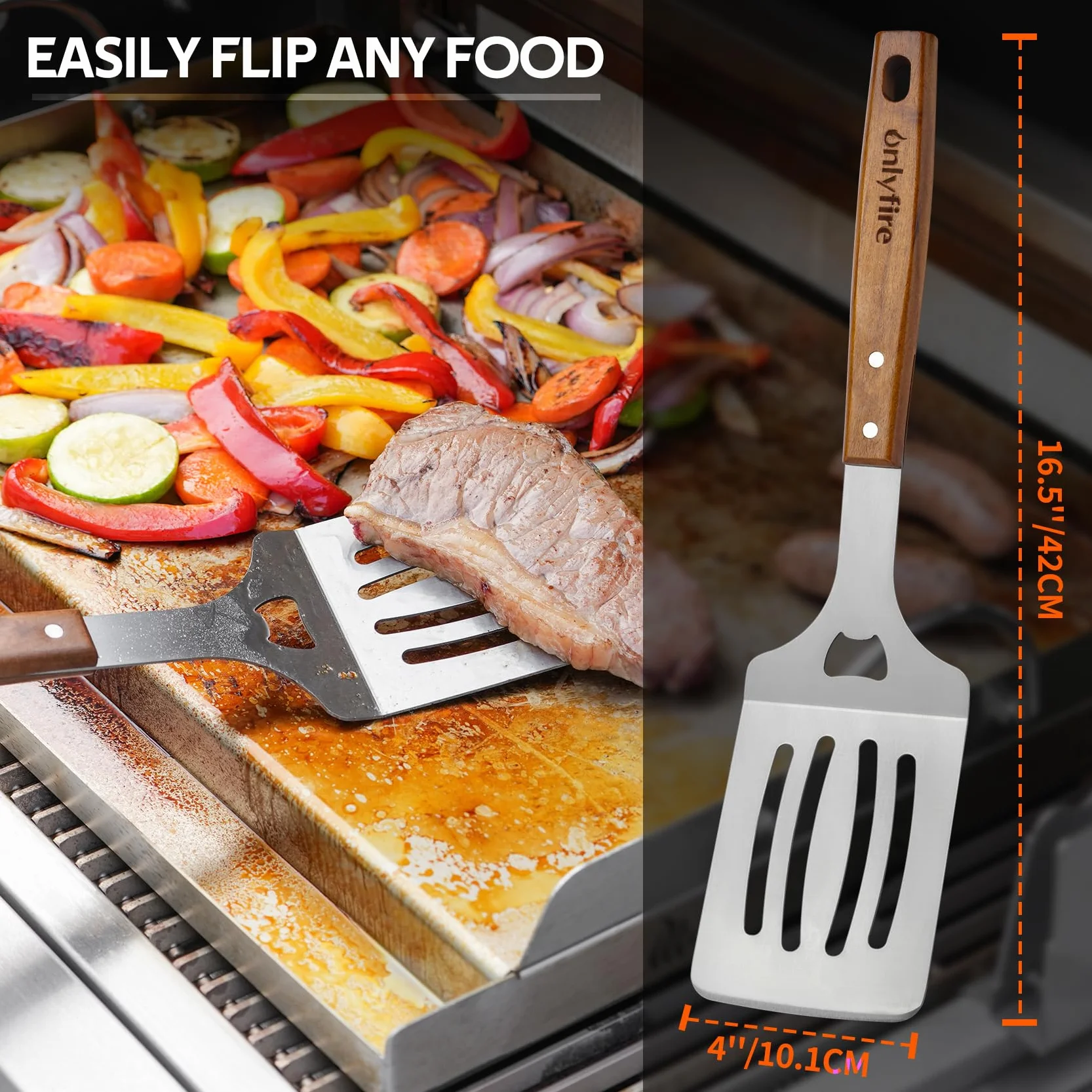 Onlyfire Set d'ustensiles de Barbecue 5 Pièces Acier Inoxydable Pince Spatule Fourchette Gants