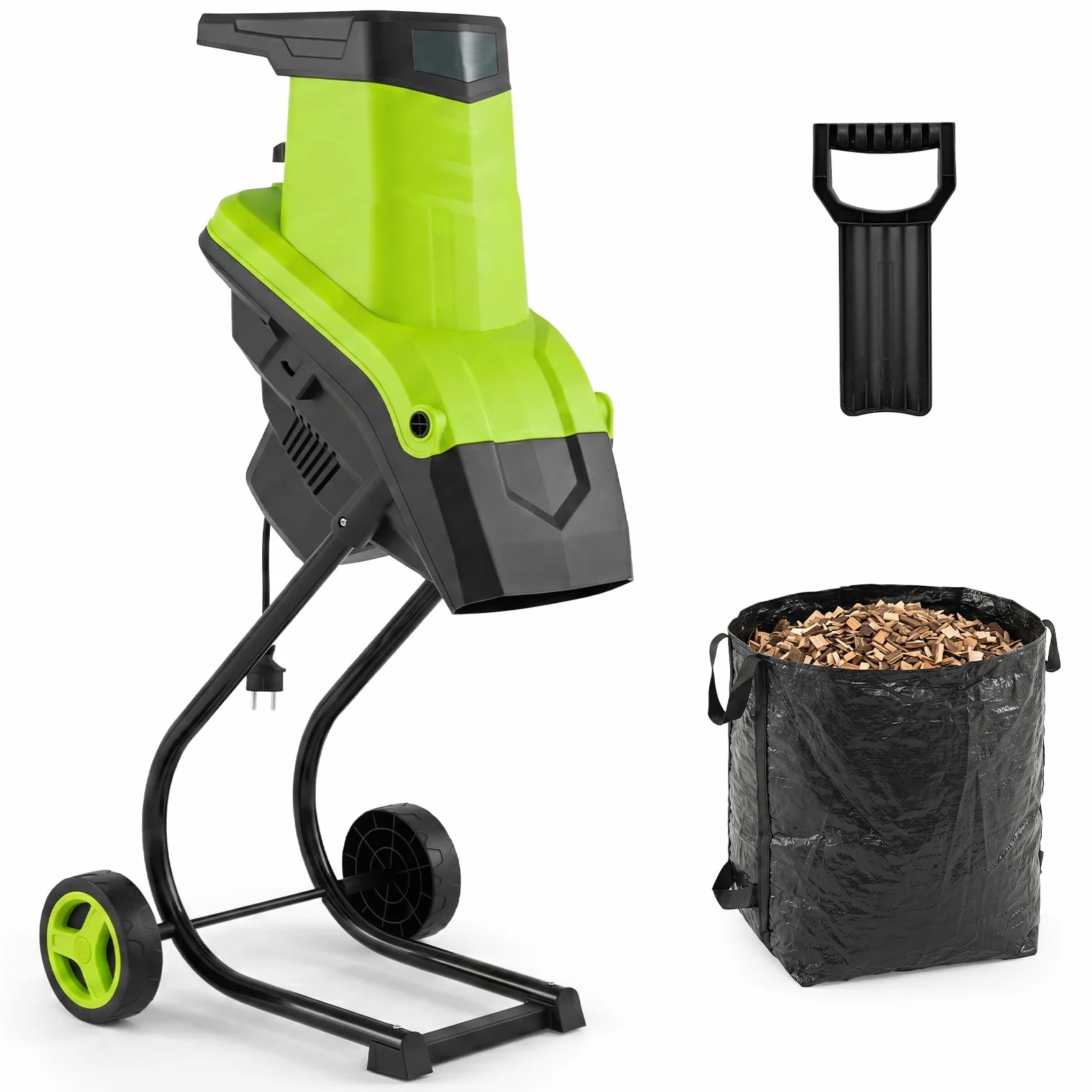 HOMASIS Broyeur Vegetaux et Branches 2500W, Ratio de Broyage 21:1, Déchiqueteuse Végétaux 45mm avec Sac Ramassage 50L et Poussoir, Machine Broyeur de Bois avec Roues pour Jardin (Vert)