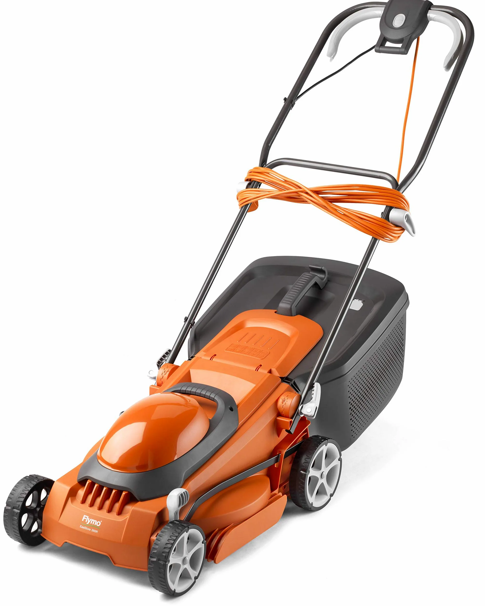 Flymo EasiStore 380R Tondeuse à Gazon électrique rotative – Largeur de Coupe 38 cm, bac à Gazon de 45 litres, Coupe à Bord fermé, Rouleau arrière, Hauteur Centrale, Rangement Peu encombrant