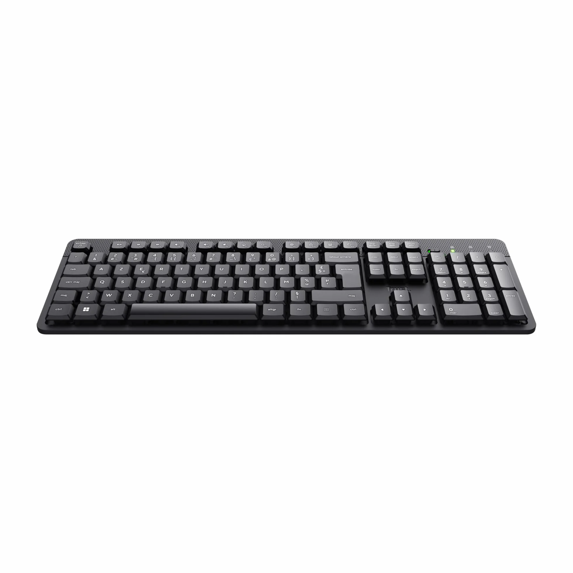 Clavier sans Fil Silencieux AZERTY Français Trust ODY II, Touches Plates Flottantes, Résistant aux Éclaboussures, Récepteur USB RF 2.4GHz, Noir