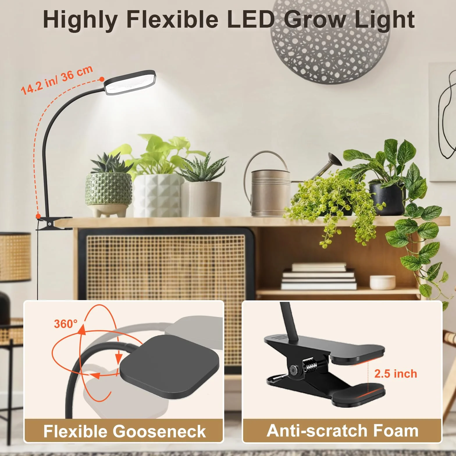 Mojimdo 10W Lampe de Croissance LED Spectre Complet 264 LED 5 Niveaux Luminosité Minuterie Automatique Étanchéité Flexibilité Plantes Intérieur