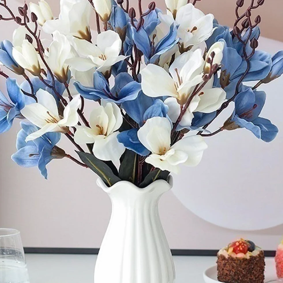 Bouquet de magnolia artificiel 5 broches 20 têtes blanc réaliste