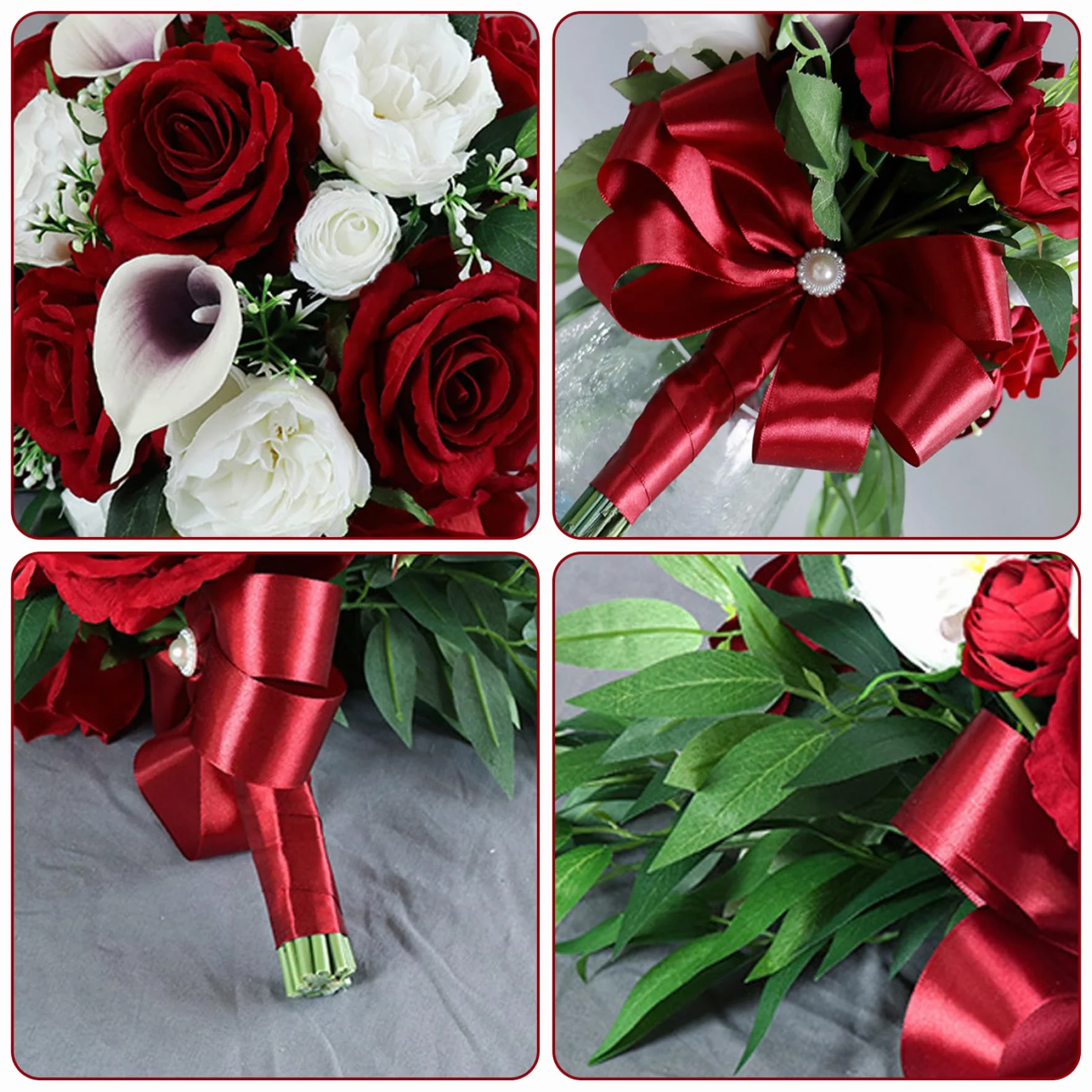 Bouquet de Mariage Lys Rouges et Rose Artificiel en Cascade
