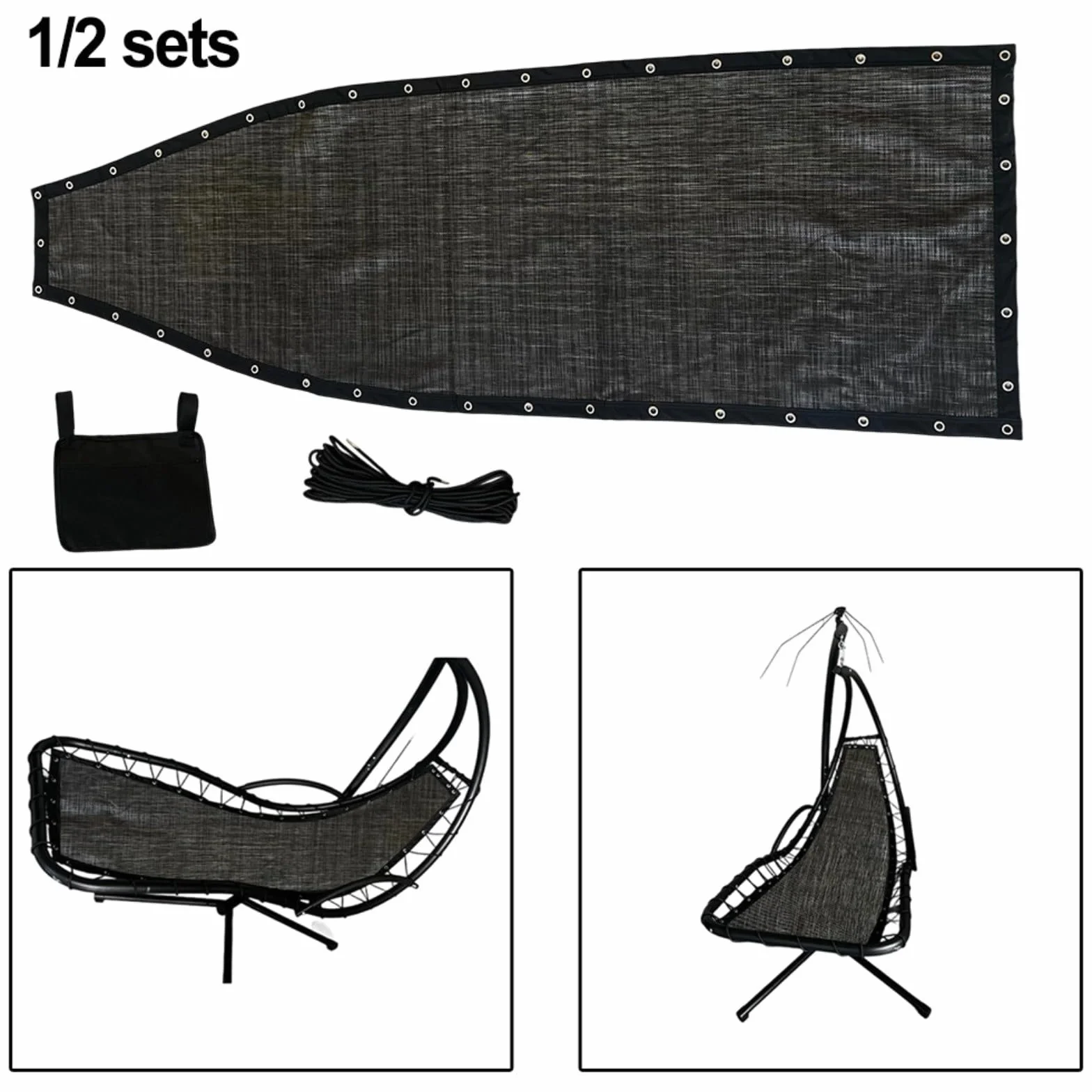 Balancelle de rechange tissu textilène 64 x 197 x 23 cm grise noire 1 pièce