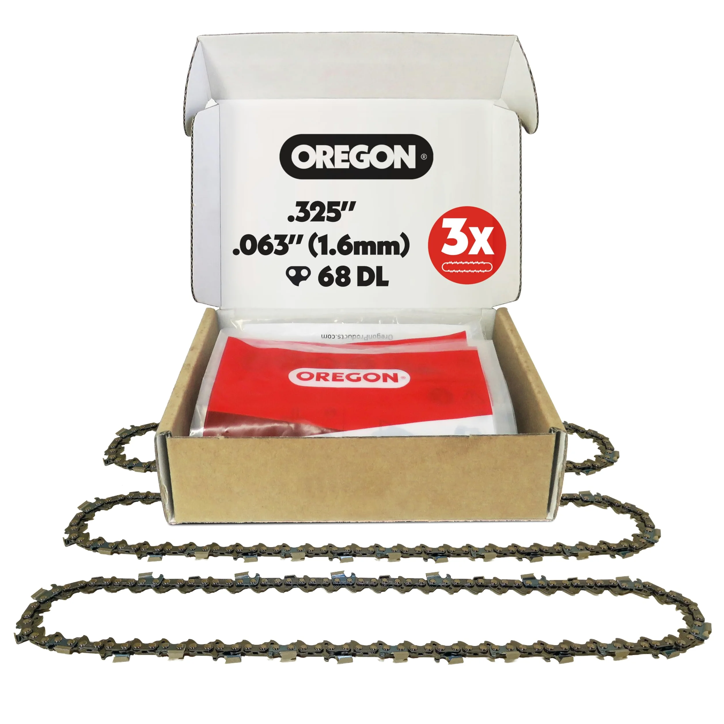 Oregon Lot de 3 Chaîne de Tronçonneuse,325" pour Guide de 45cm (18"), Jauge .063" (1,6mm), 68 Maillons - Stihl Chaîne Rechange, Ciseau complet, Compatible Stihl Modeles et plus