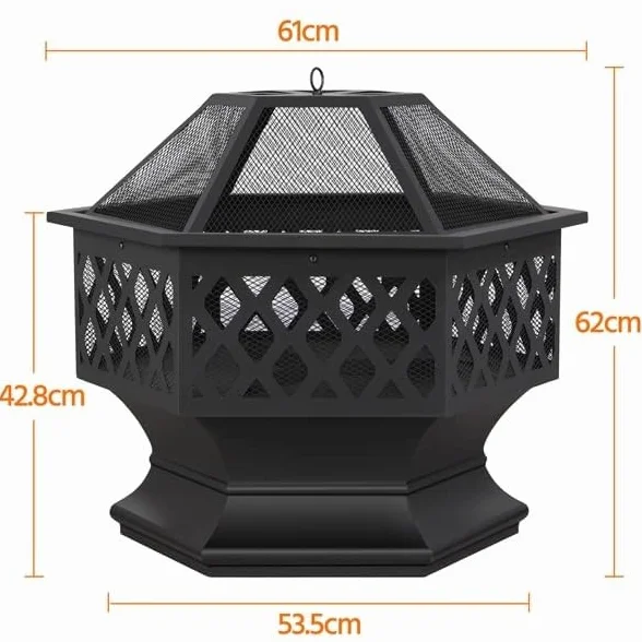 Yaheetech Brasero Exterieur Hexagonal 61 cm L x 62 cm H Foyer Poêle Chauffage à Charbon de Bois pour Jardin Terrasse