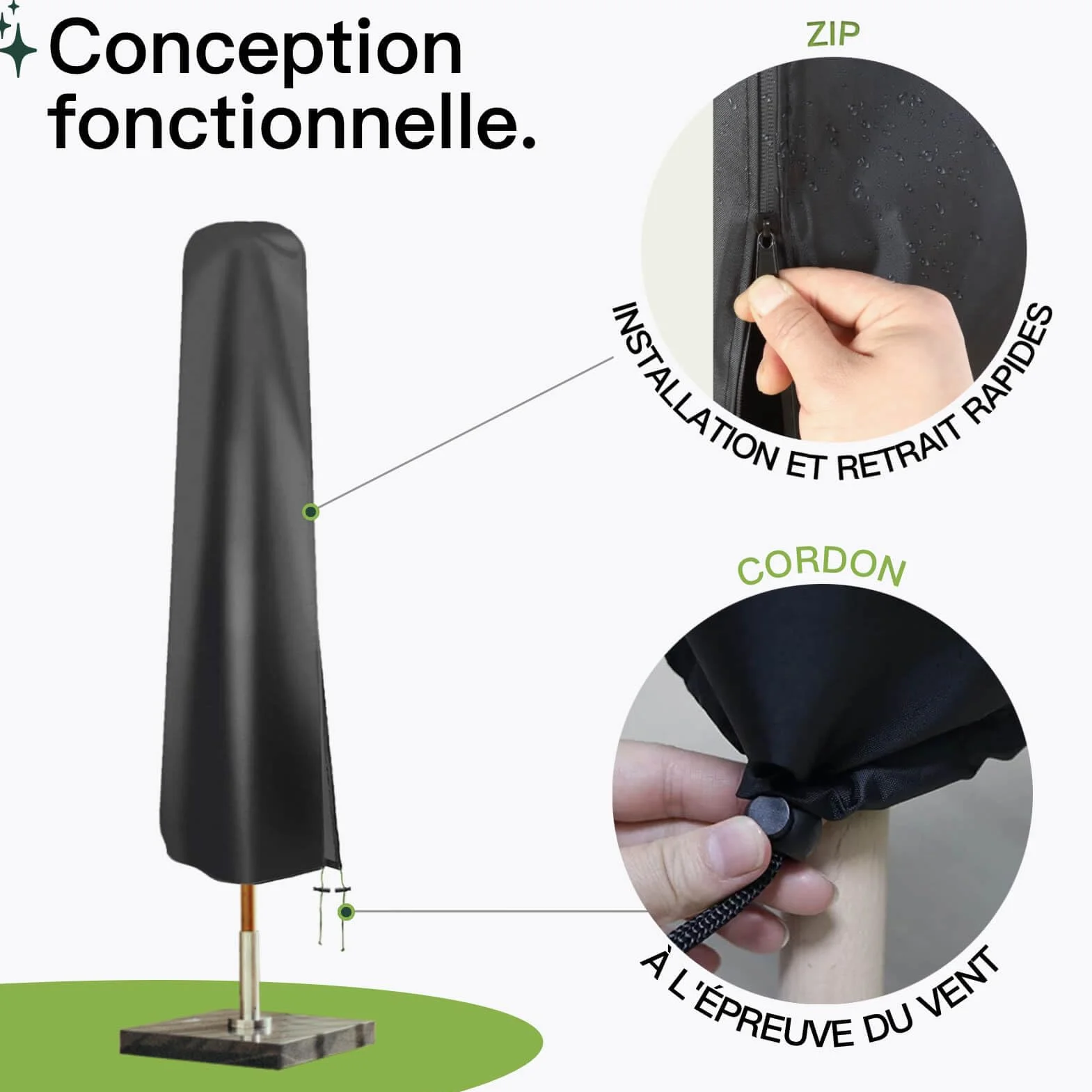 Awnic Housse de Parasol Imperméable 420D Oxford Anti-UV 3x3m Noir