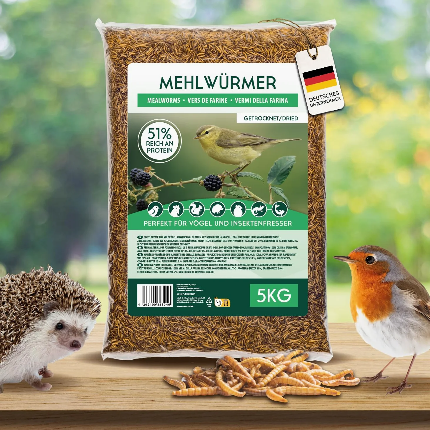 Couverture pour carpes koï - Vers de farine séchés - 1 kg - Nourriture naturelle pour insectes - Riche en protéines et nutriments - Nourriture pour oiseaux, poissons, rongeurs et reptiles - Poules et