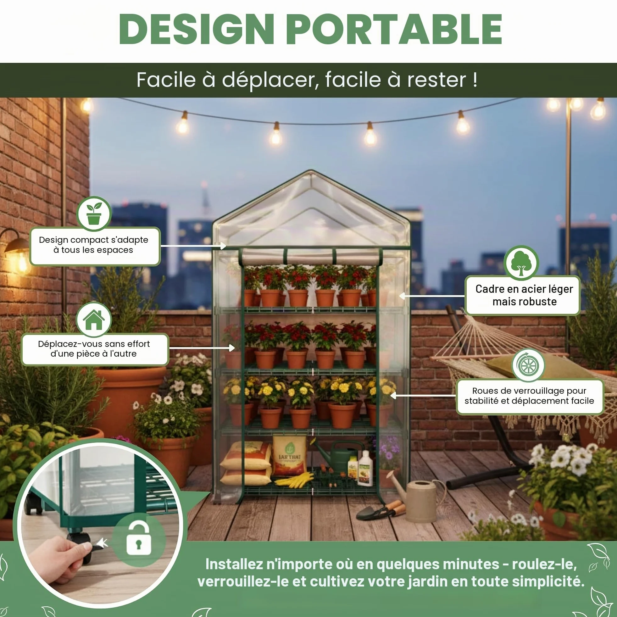 Home-Complete Mini Serre Portable à 4 Niveaux avec Roues verrouillables et Housse en PVC pour intérieur ou extérieur - 68,6 x 48,3 x 160 cm