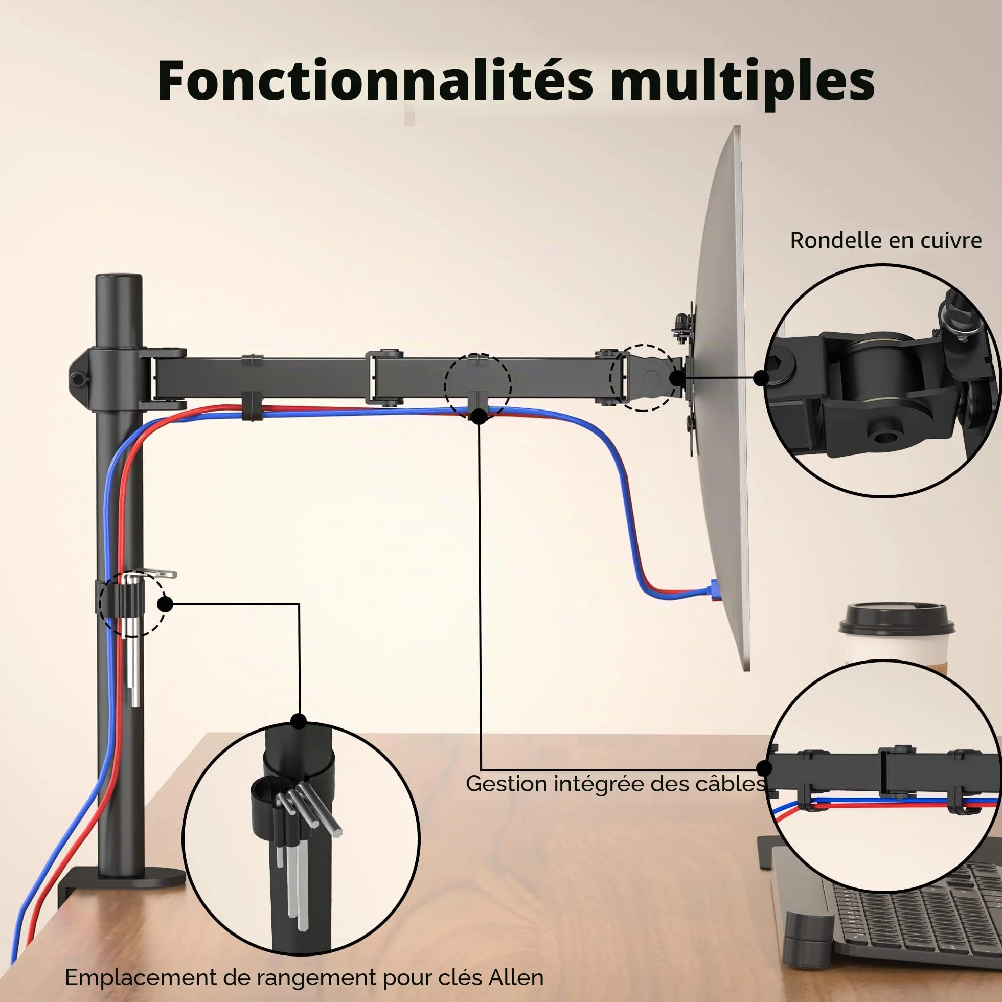 BONTEC Support Ecran PC 13-32 Pouces, Capacité 10 kg, VESA 75x75-100x100 mm, Réglable Hauteur Inclinable Pivotant