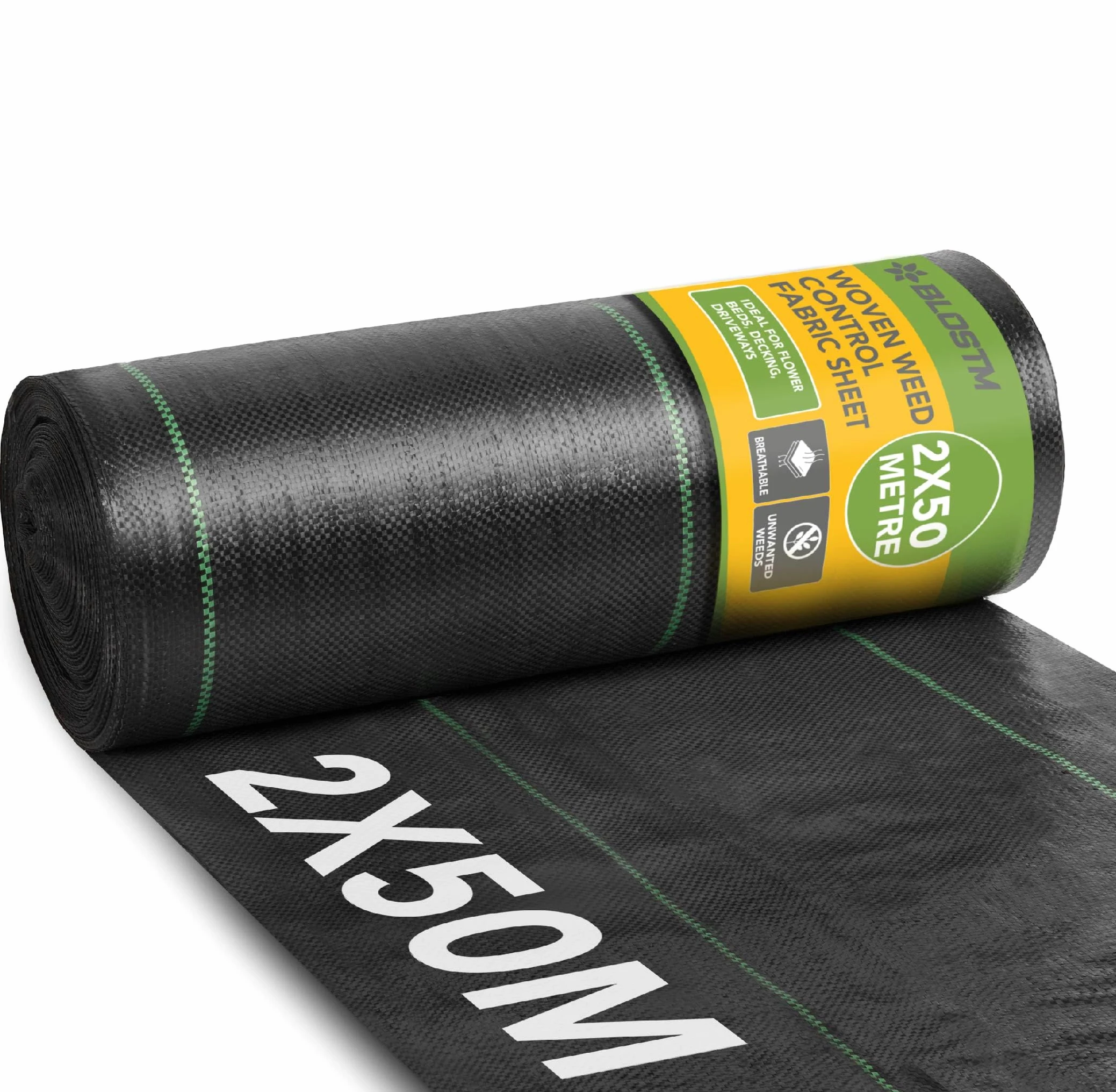 BLOSTM Membrane tissée Anti-Mauvaises Herbes - 2m x 50m | Membrane de Jardin résistante pour sous-Couche de Gravier ou d'herbe, stabilisée aux UV pour le Jardinage