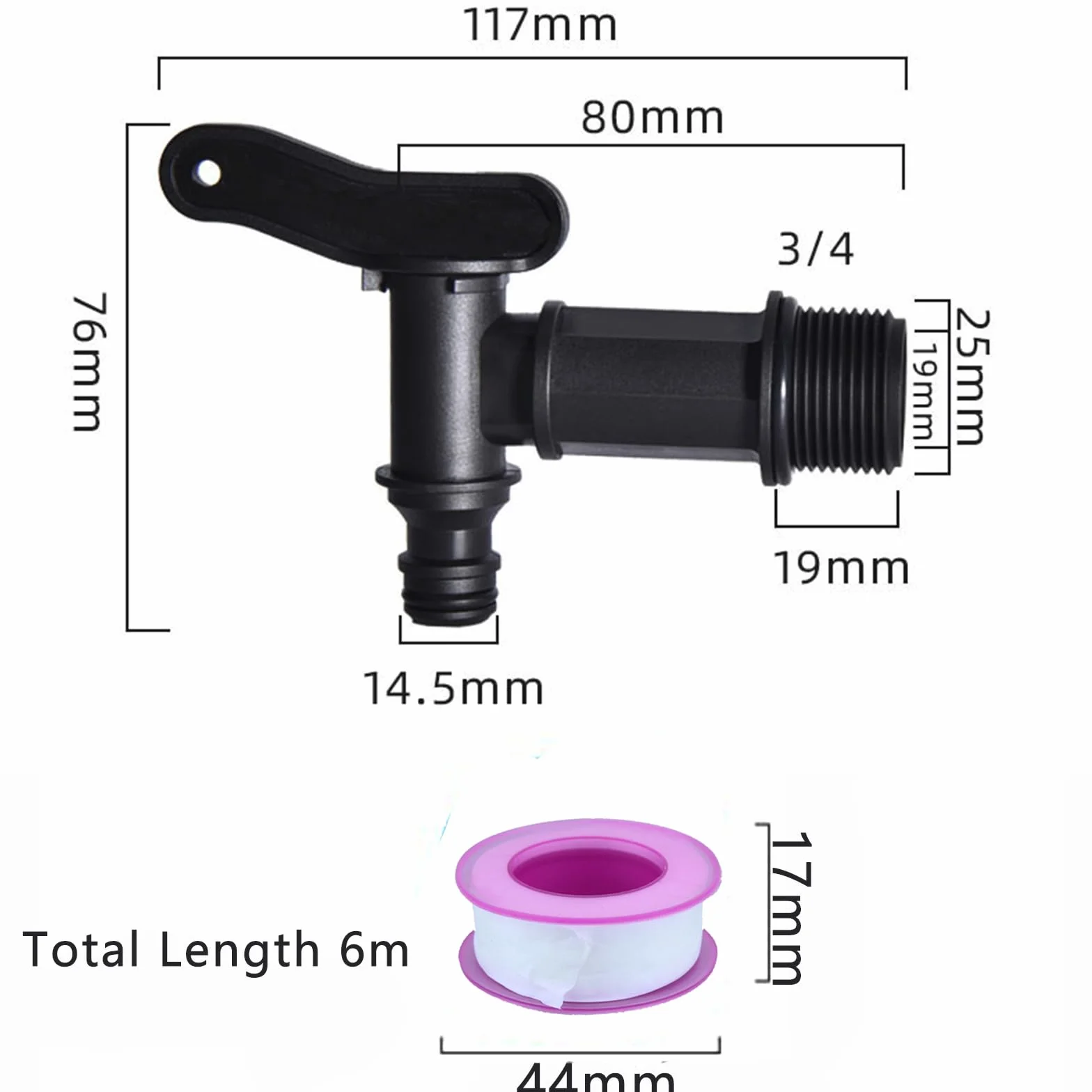 BetterJonny Robinet Cuve Plastique IBC 3/4" Adaptateur Boîte Rangement Eau avec Ruban PTFE
