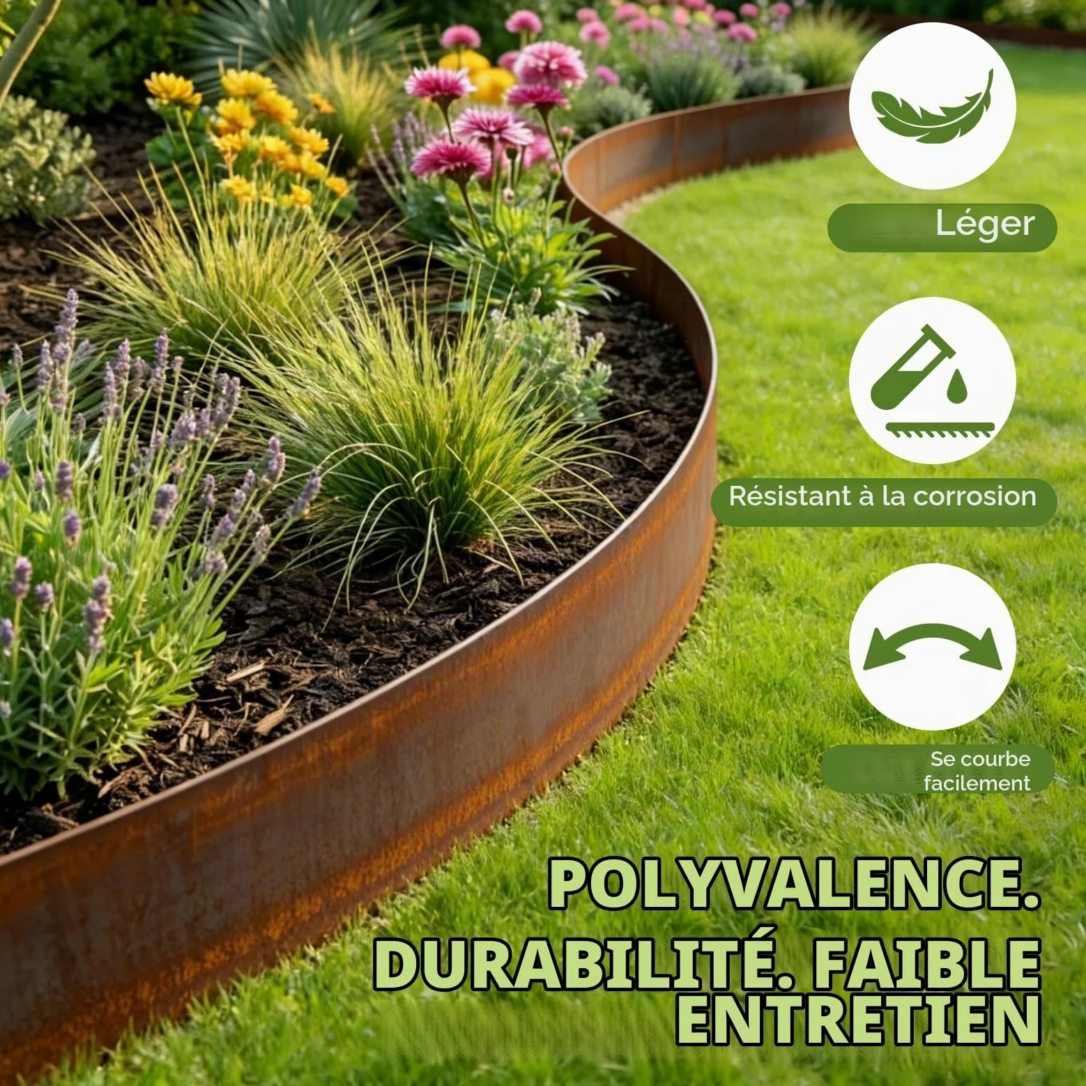 Bordure de pelouse en Acier Corten - 10 m de Long - en métal, 15 cm de Haut