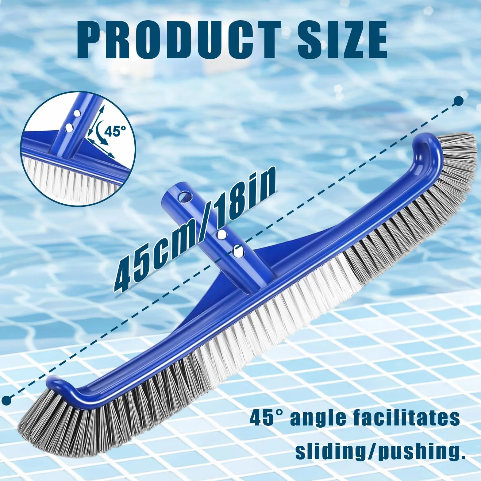 Brosse de nettoyage pour piscine 43 cm poils aluminium nylon doux film carrelage mur sol