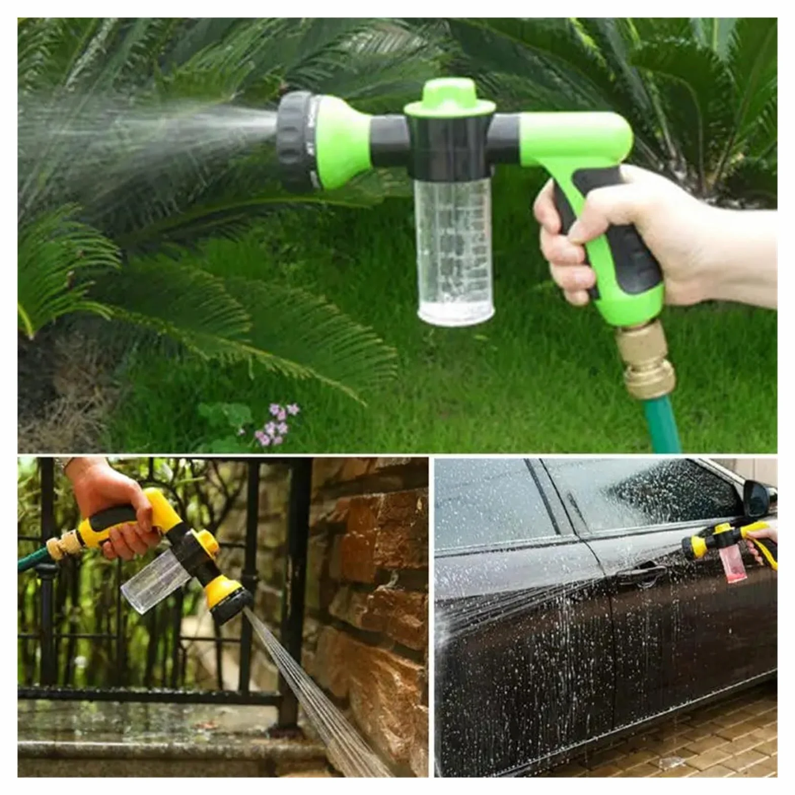 Pistolet d'arrosage avec embout multi-jets, Pulvérisateur d'eau de jardin multicolore, verrouillage à gâchette réglable rotatif 360 degrés(Yellow)