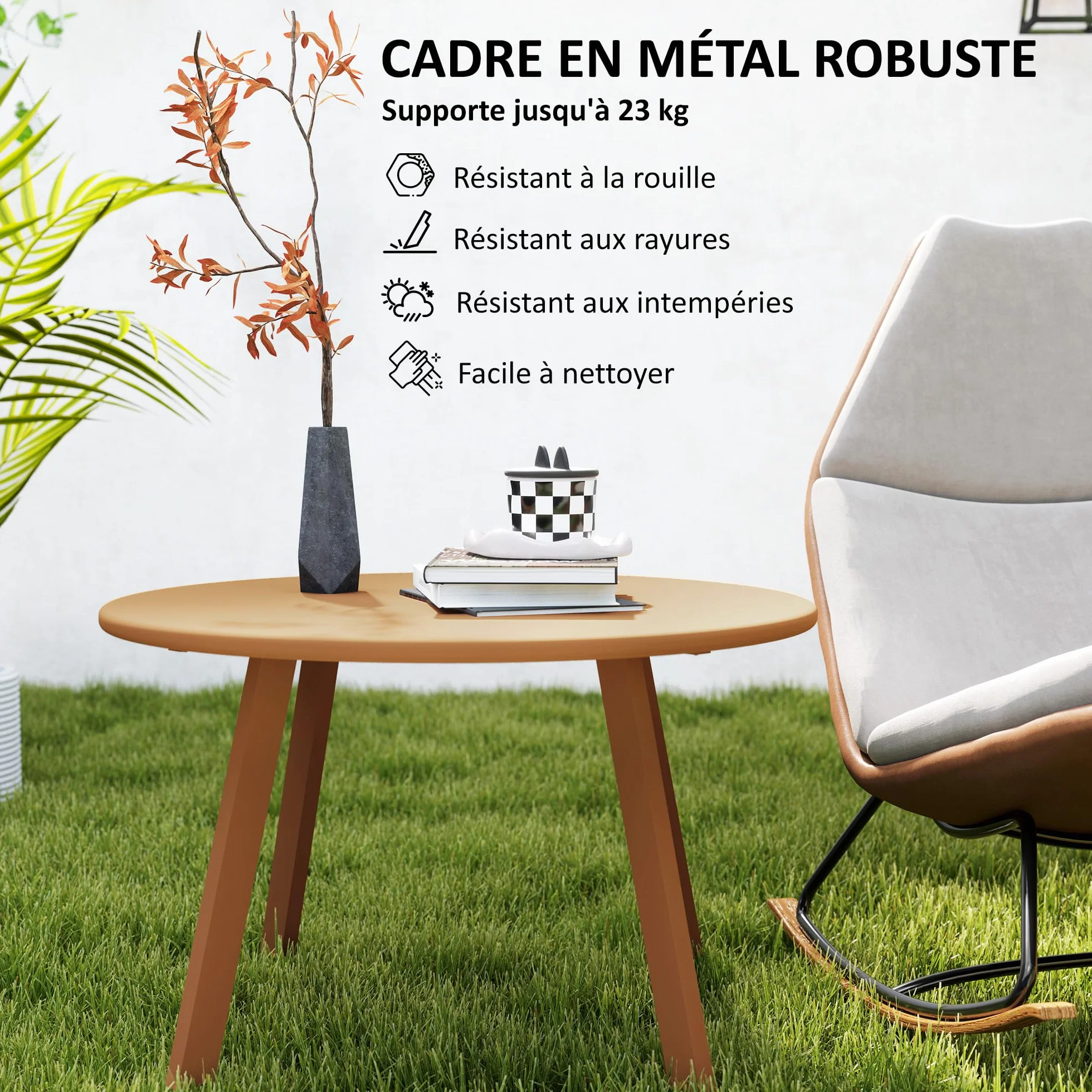 Outsunny Petite Table Basse Ronde Ø 70 x 42 cm, Cadre en métal, Orange