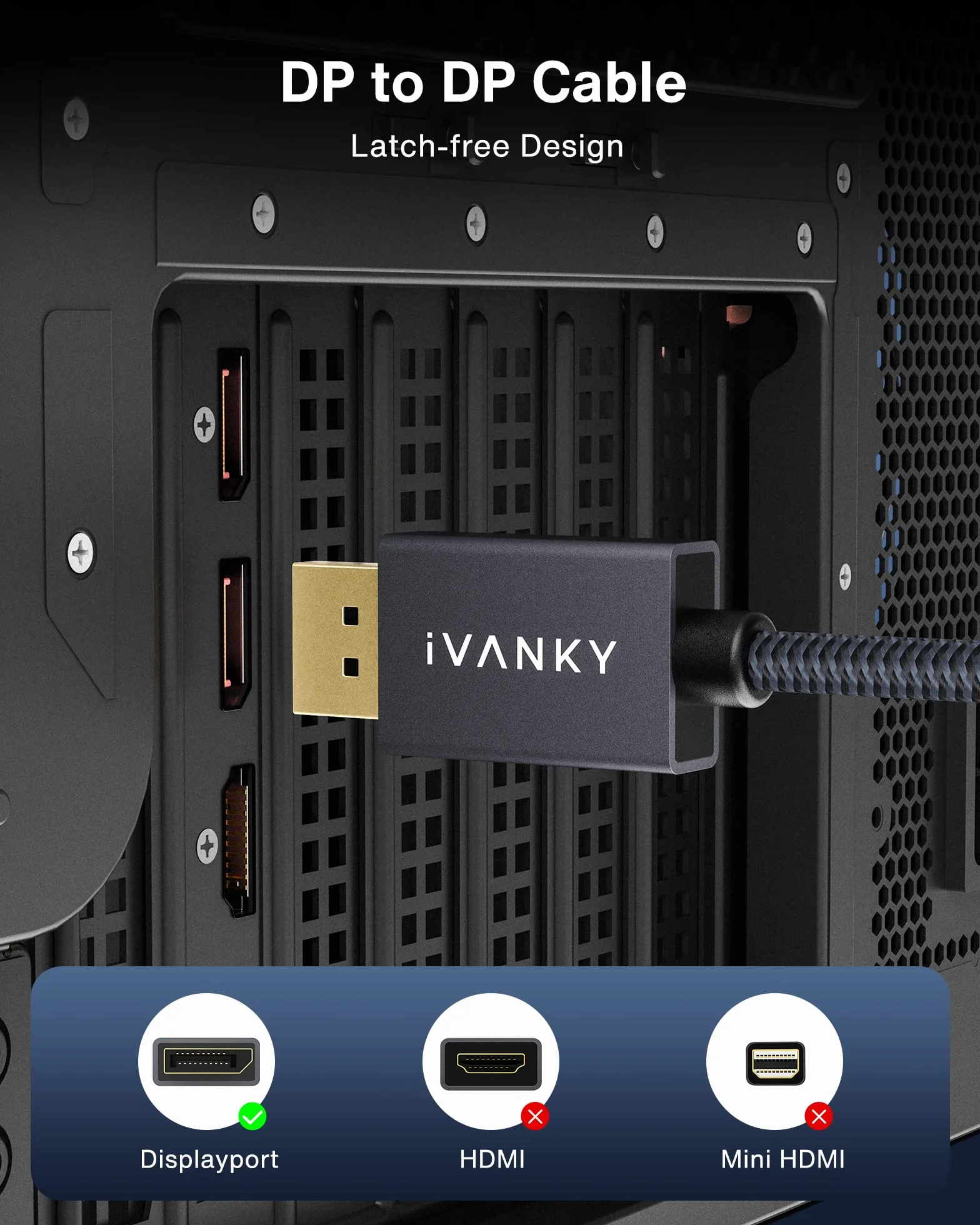 IVANKY Câble DisplayPort 2m 144Hz 4K@60Hz 2K@165Hz VESA FreeSync G-Sync