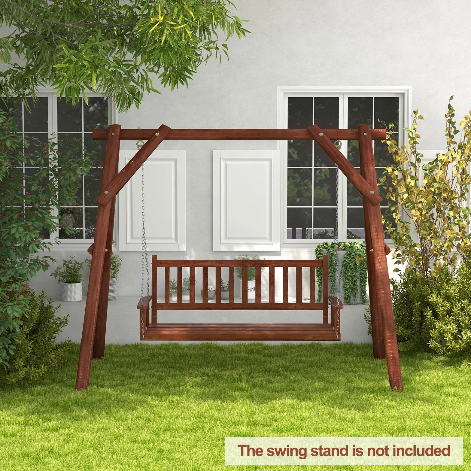 KOMFOTTEU Banc Suspendu 2-3 Places Balançoire Jardin Bois Massif Fauteuil Suspendu Charge 230/360 kg 168x65x63 cm Marron