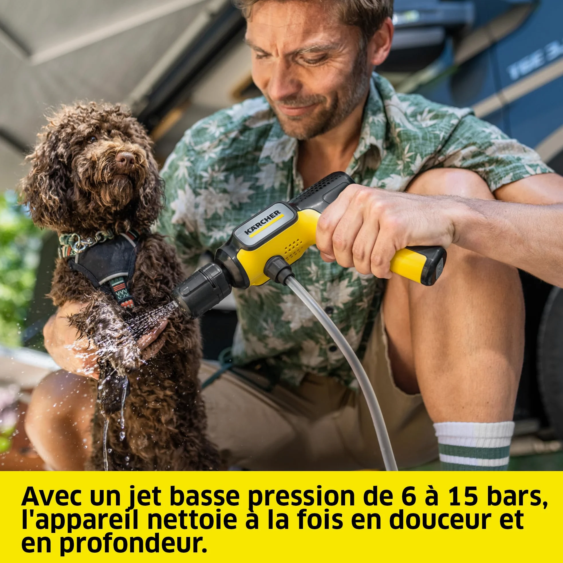 Le Nettoyeur Mobile à Pression OC Compact BA, Pression : 15 Bars, débit d'eau : 150 l/h, autonomie : jusqu'à 30 Min, Poids : 0,8 kg, Batterie Lithium-ION, buse Multi Jet 4 en 1.