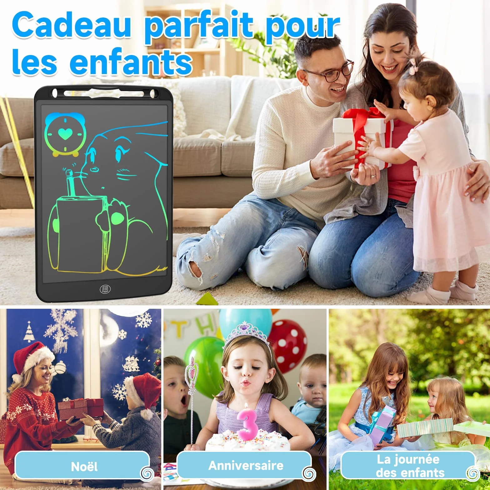 Tablette d'écriture LCD 10 Pouces Enfant Dessin Apprentissage Gribouillage Prise de Notes Noir
