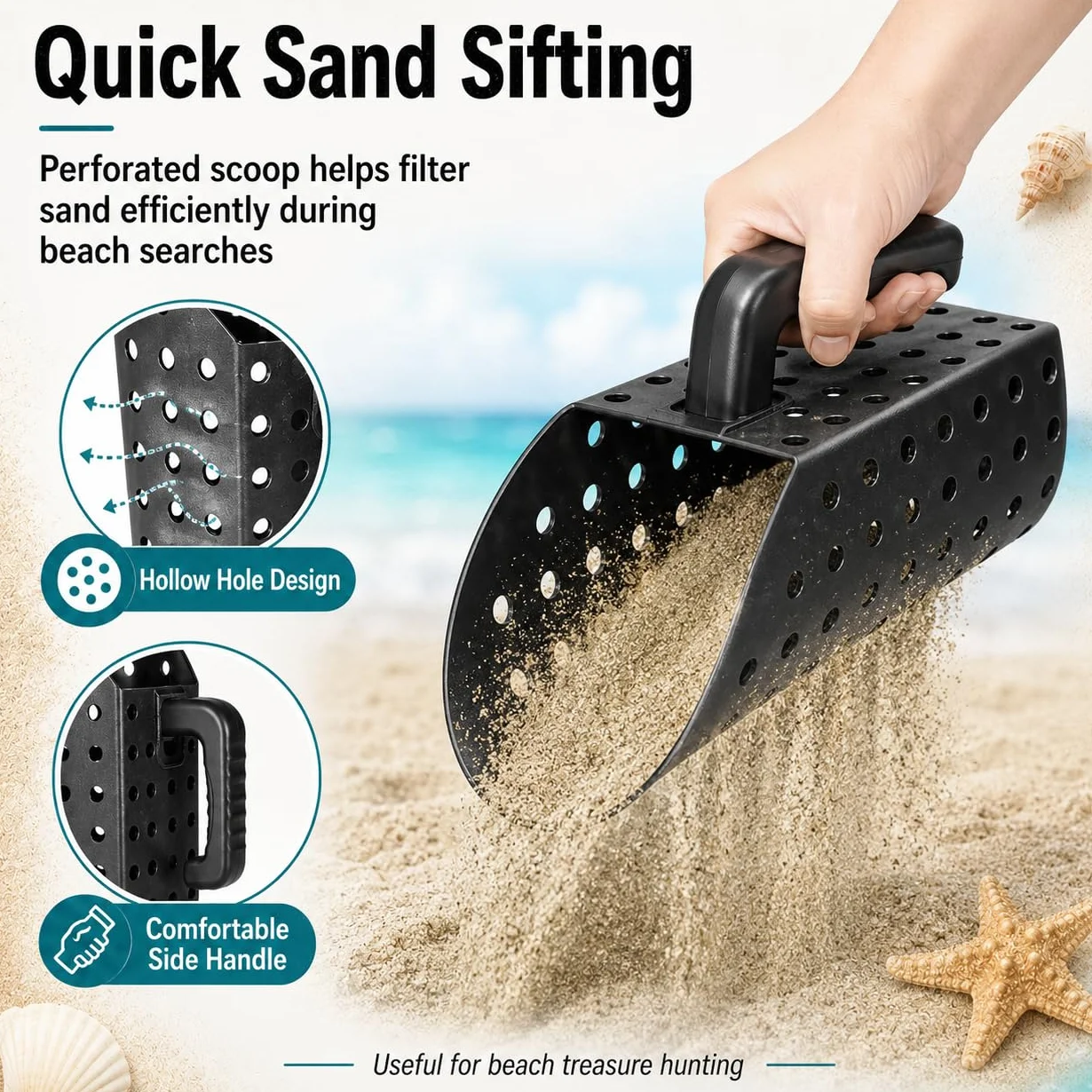 Pelle à Sable Détection Métaux, Pelle Tamis Plage Portable, Détecteur de Métaux Ultra-Léger en Acier Inoxydable
