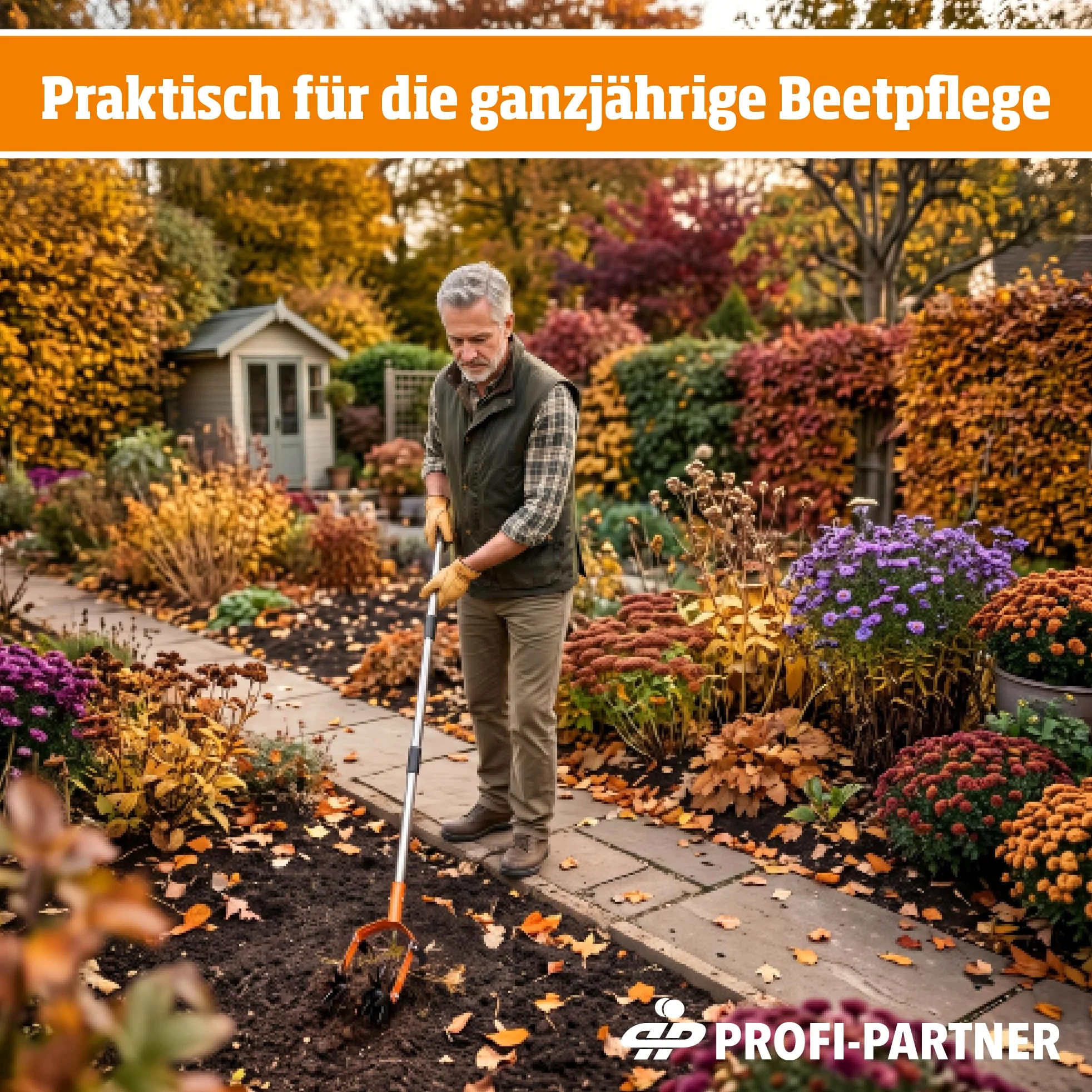 Fraise de jardin avec couteau de désherbage 2 en 1, longueur | Cultivateur de sol : 4 roues imbriquées avec 9 dents en acier au carbone chacune / lame en acier robuste / manche stable en 4