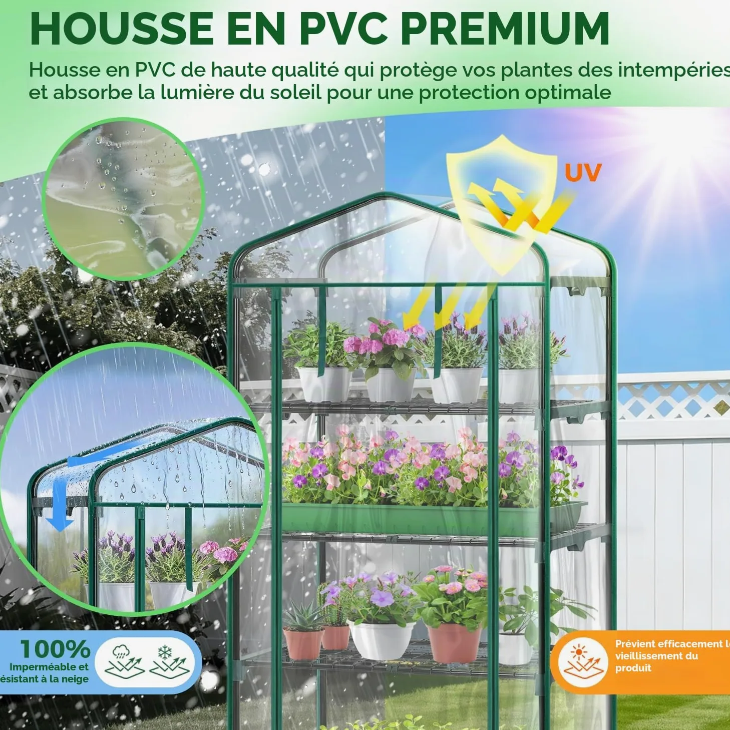 Ohuhu Petite Serre en Film Plastique de qualité supérieure avec Roues de Verrouillage - avec 4 étagères - Peu encombrante - pour Balcon et Jardin - 69 x 48 x 162 cm - Transparent