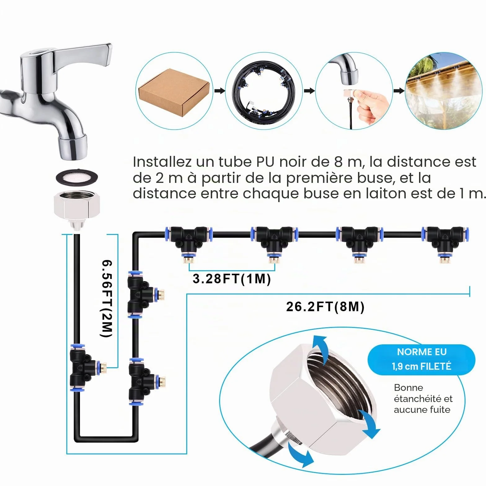 Kit d'Irrigation AGPTEK 20M Système de Brumisateur Extérieur 67pces Brume Refroidissement Jardin Piscine