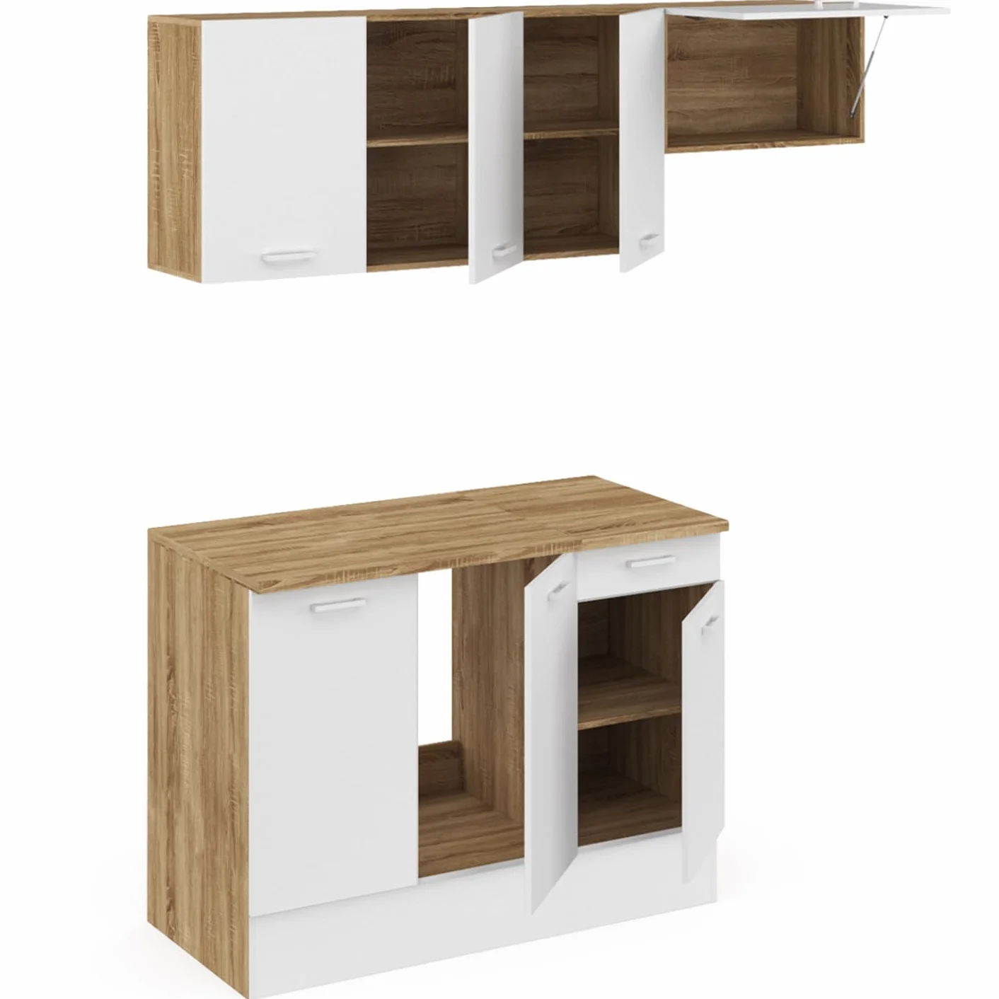 Cuisine complète 180 cm Subtil Plan de Travail 5 éléments Bois Blanc
