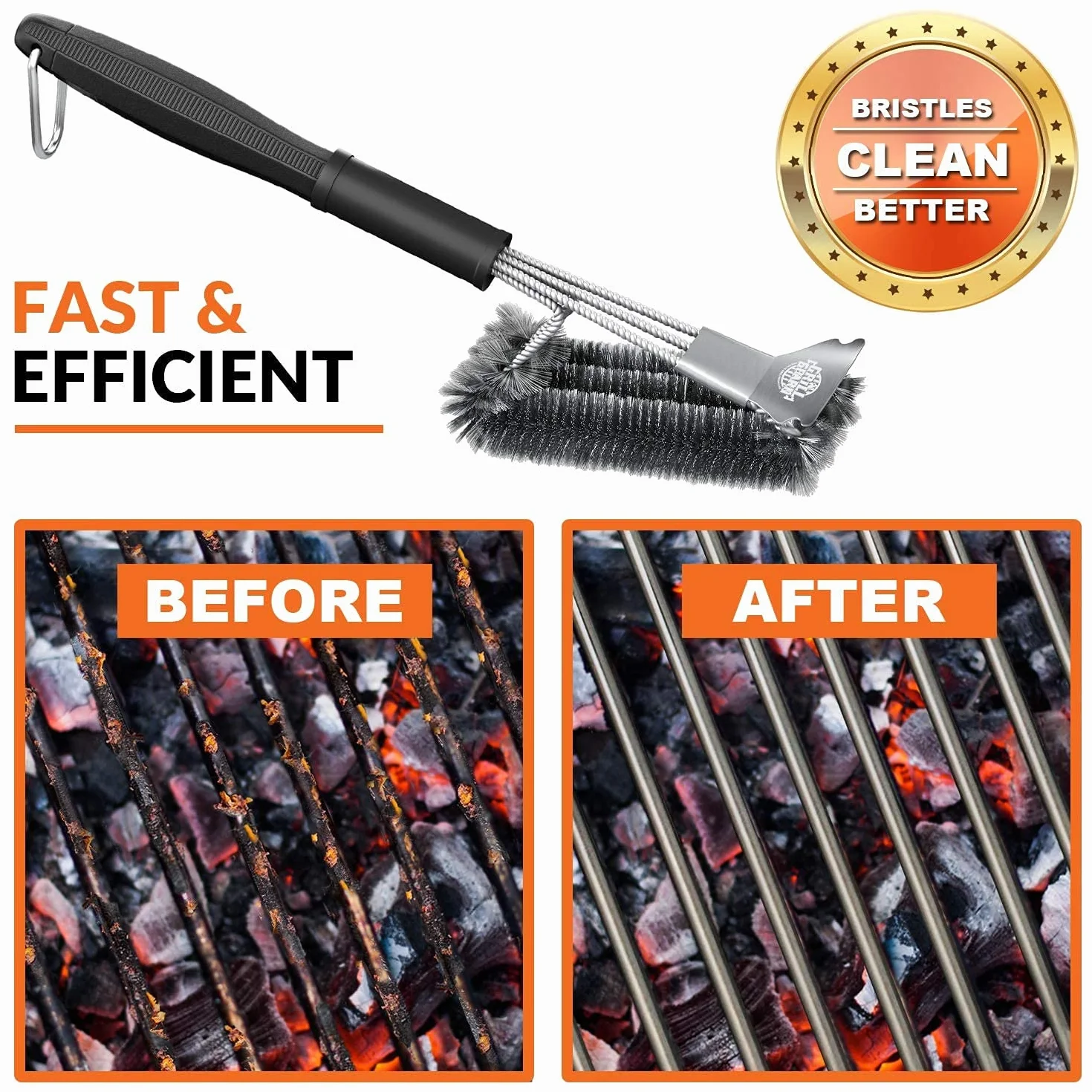 Brosse de Nettoyage pour Grille de Barbecue en Acier Inoxydable – Grattoir sans Poils pour Weber Gaz et Charbon de Bois