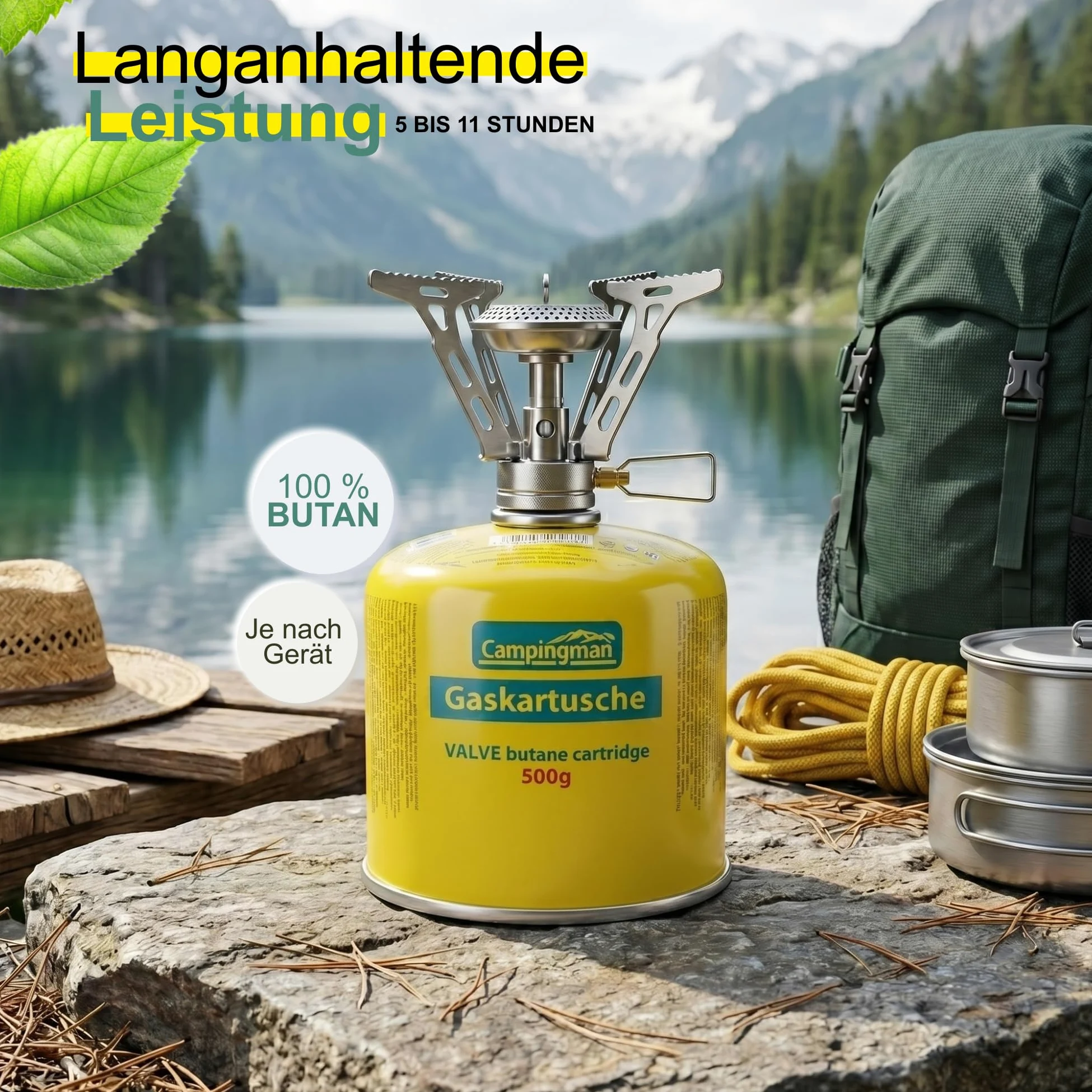 Campingman Cartouche de gaz 500 g avec valve à vis EN 417 - Gaz butane pour réchaud de camping, barbecue Weber et camping - Cartouche à vis universelle (12 x 500 g)