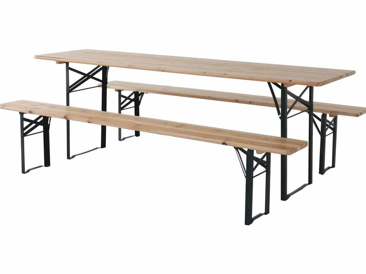 Table de Jardin Brasserie Pliante Lisbonne 218 x 59,5 x 75 cm Marron avec 2 bancs
