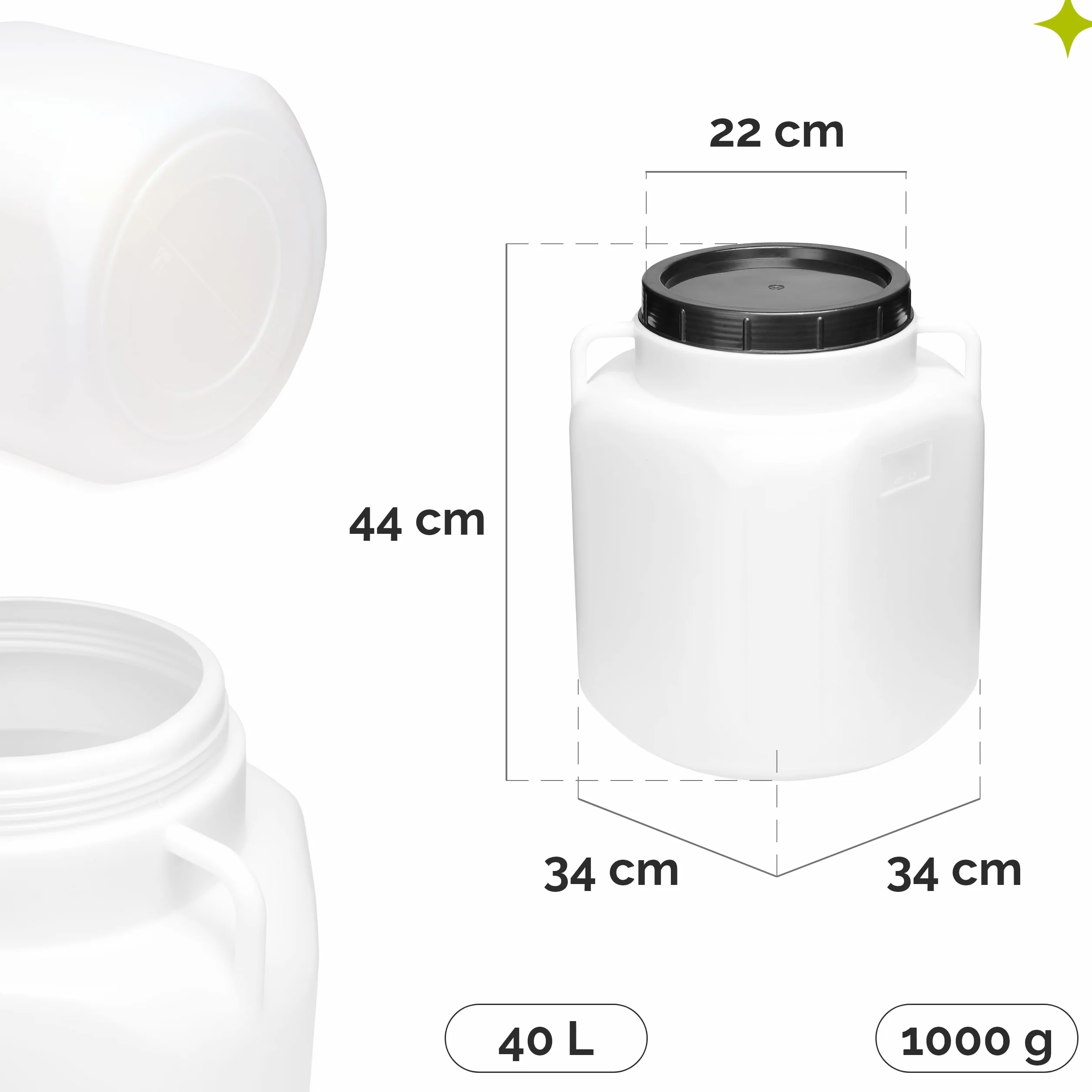 Garronda Serbatoio Acqua Quadrato BPA-Free 40 Litri per Alimenti con Coperchio Bianco