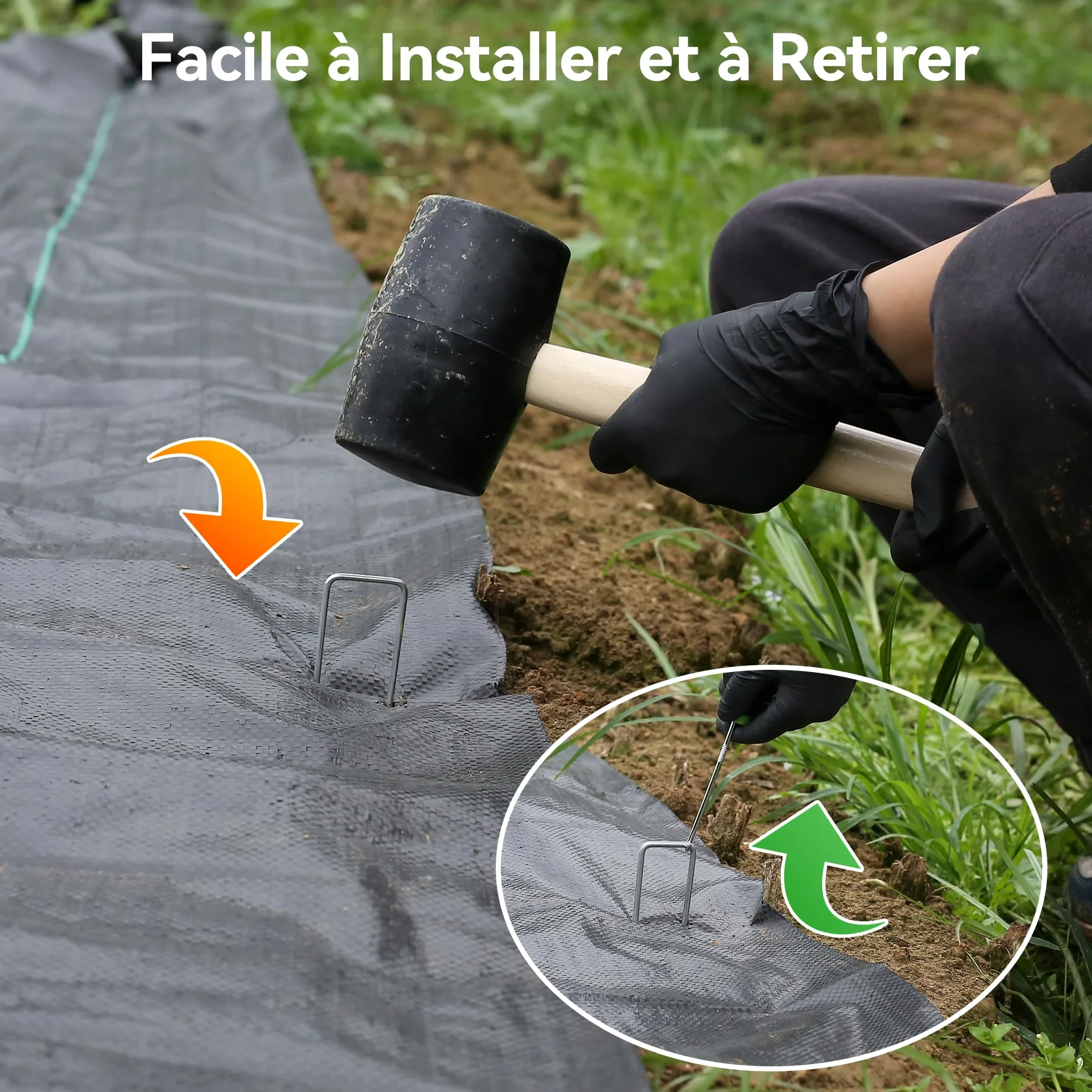 400 Pièces 15cm Piquets de Jardin Robustes de Ø 3 mm - Agrafes en Acier Galvanisé pour Fixer Les Toiles Anti-Mauvaises Herbes, Les Filets et Les Tubes avec 1 Crochet de Ramassage