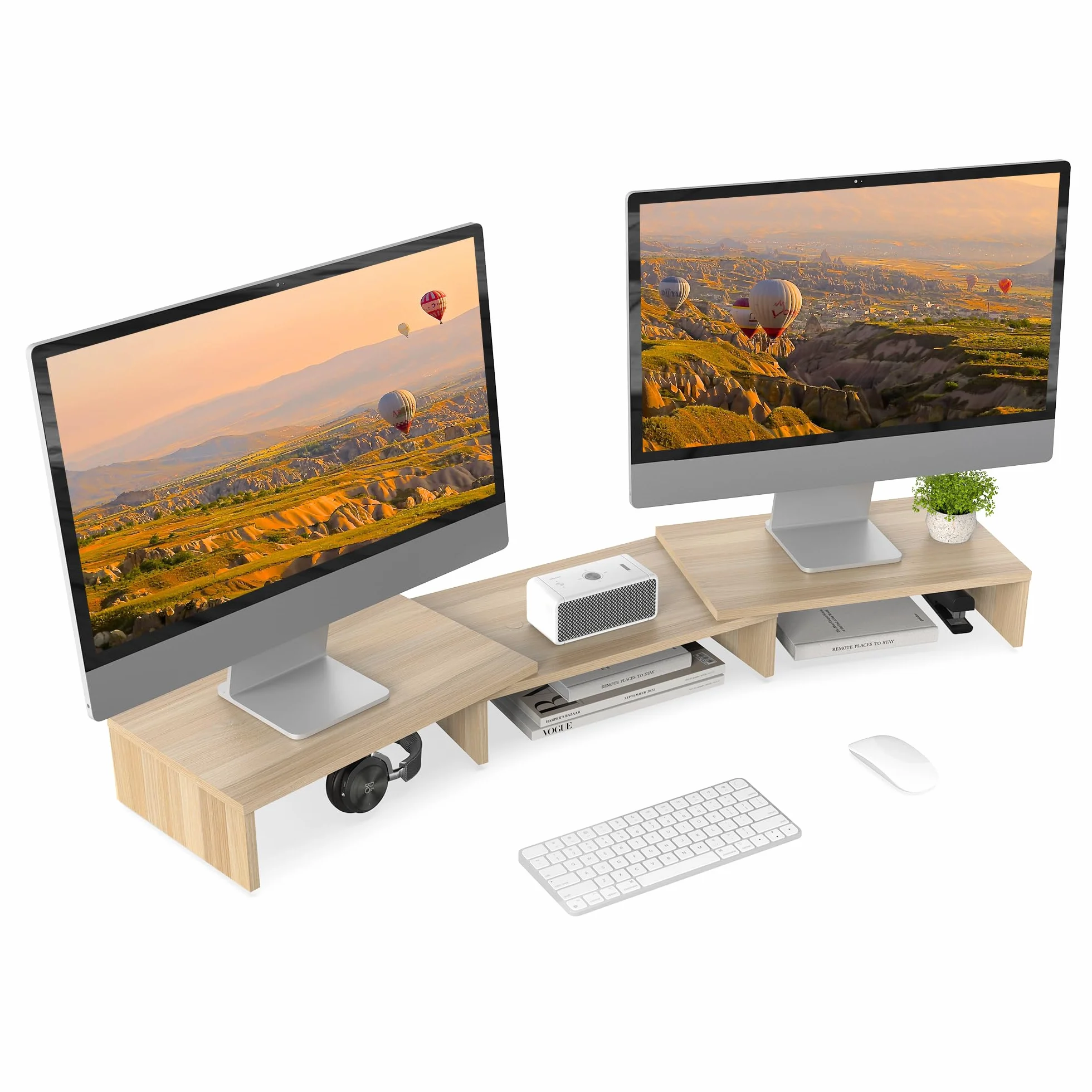 FITUEYES Réhausseur d'Écran en Bois Support de Moniteur Réglable 92,5-108x23,5x10,2cm Chêne