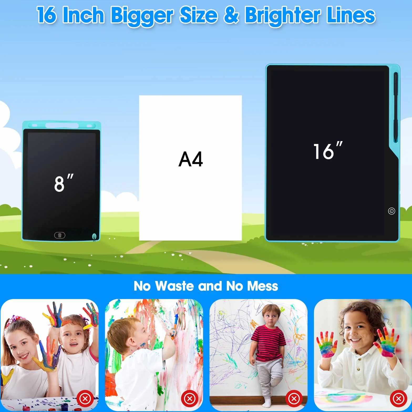POPEPFUN Tablette Dessin Enfant 16 Pouces Rechargeable, Ardoise Magique Multicolore, Tablette d'écriture LCD pour Enfants 2-10 Ans